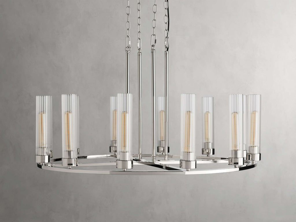 Polished Nickel Glass Round chandelier - Tessa Wisp for dining room view 11