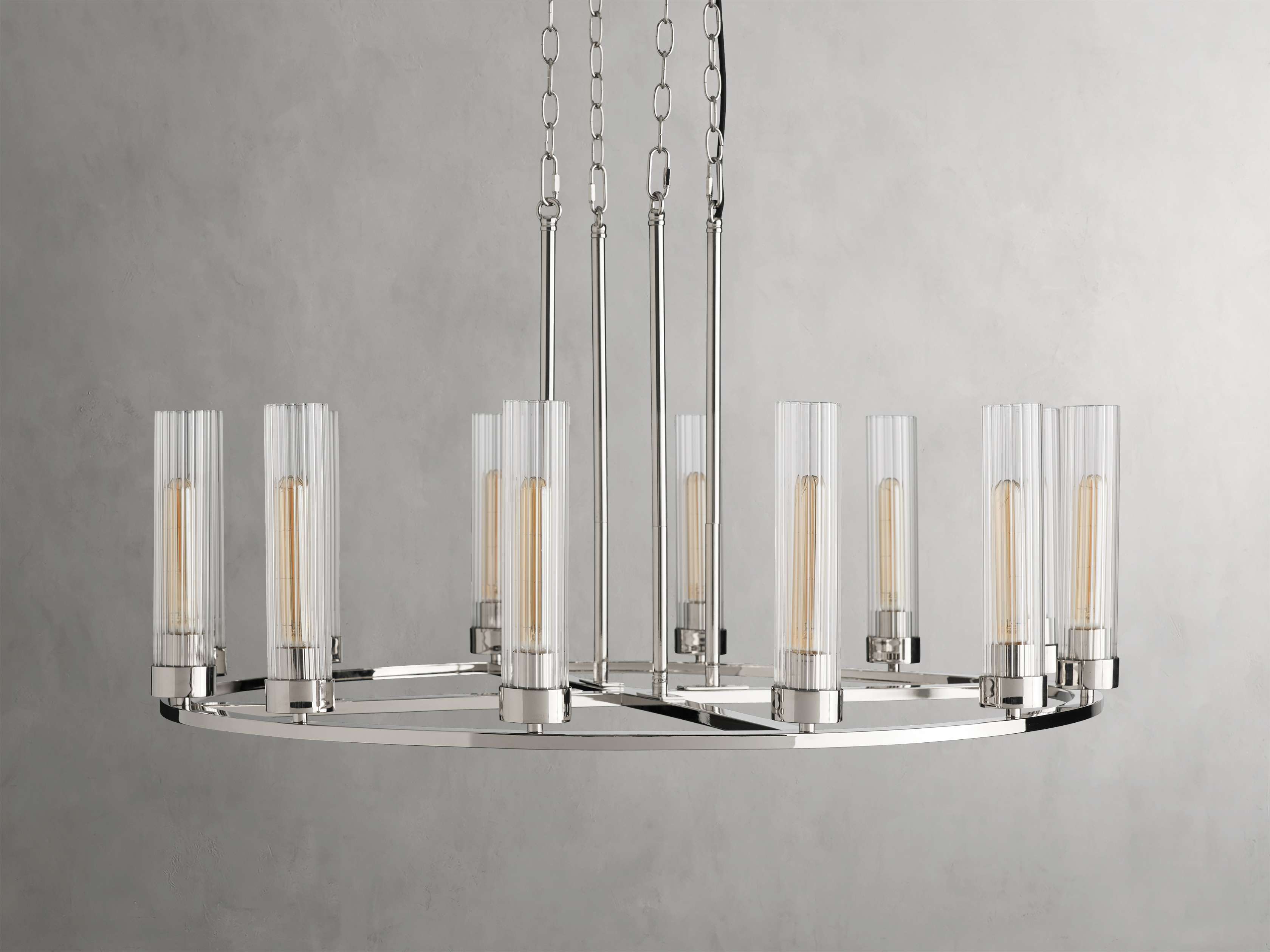 Polished Nickel Glass Round chandelier - Tessa Wisp for dining room view 11