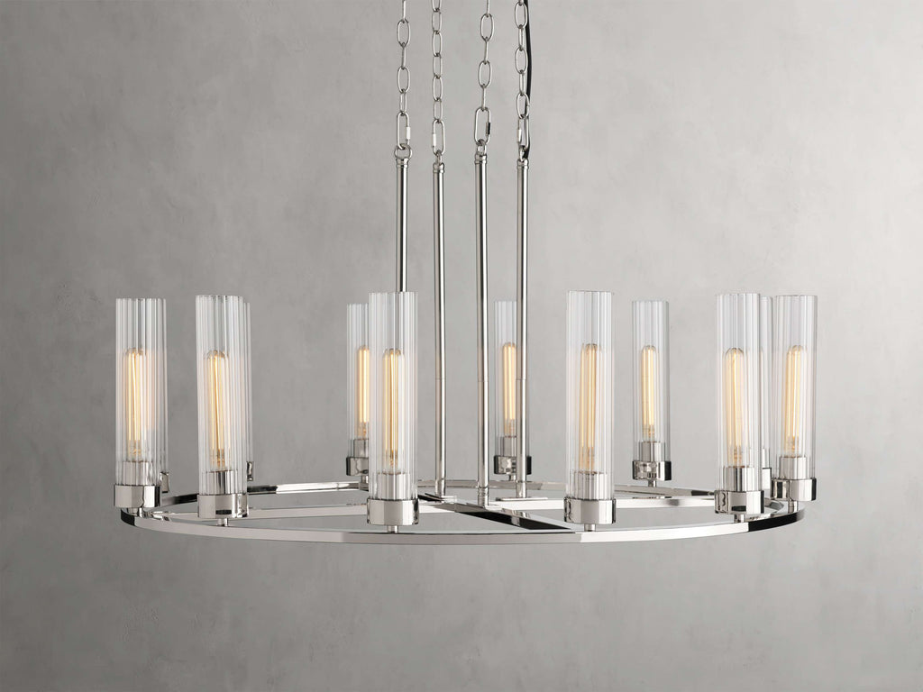 Polished Nickel Glass Round chandelier - Tessa Wisp for dining room view 16
