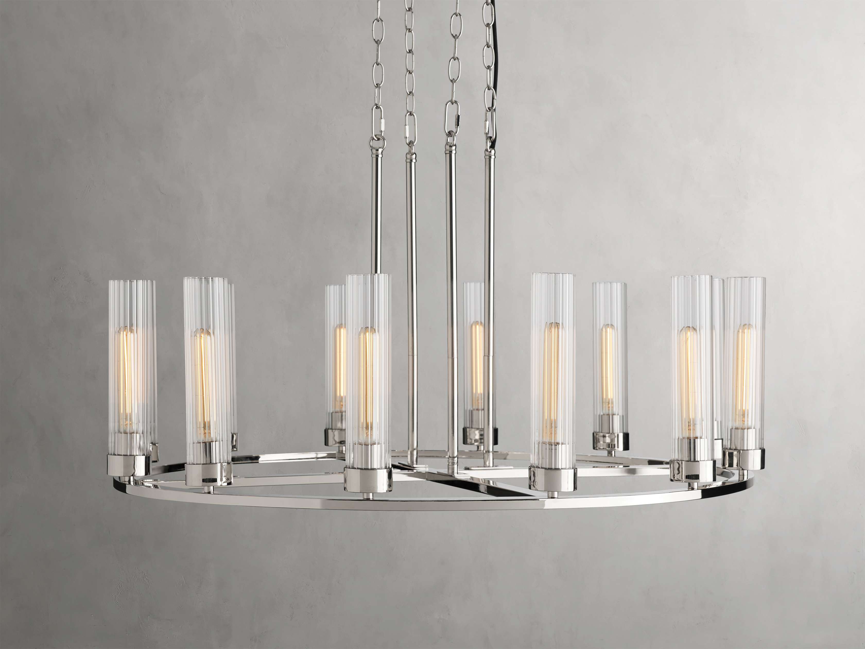Polished Nickel Glass Round chandelier - Tessa Wisp for dining room view 16