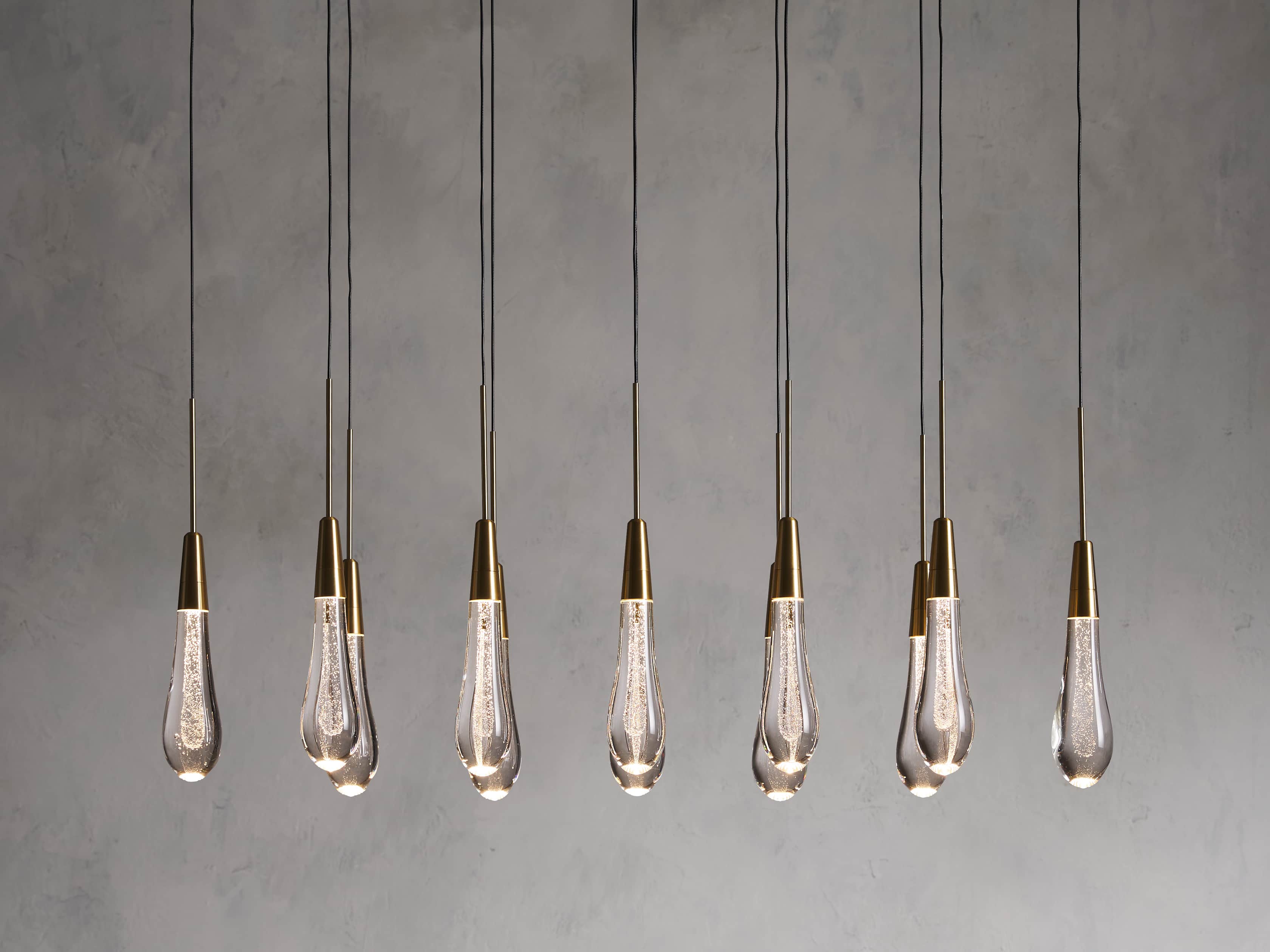 Black Glass Linear chandelier - Lumen Court for dining room view 49