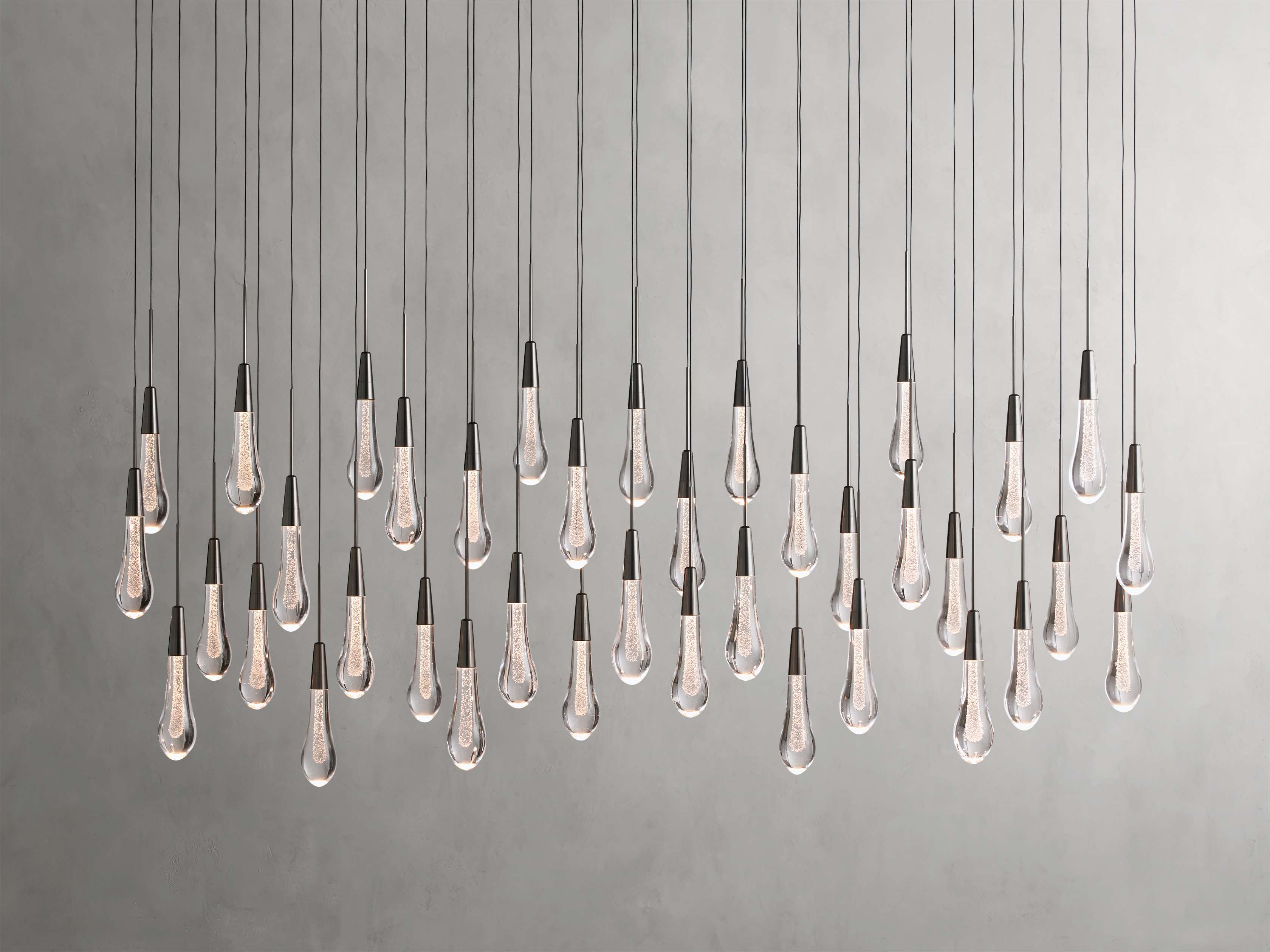 Black Glass Linear chandelier - Lumen Court for dining room view 4