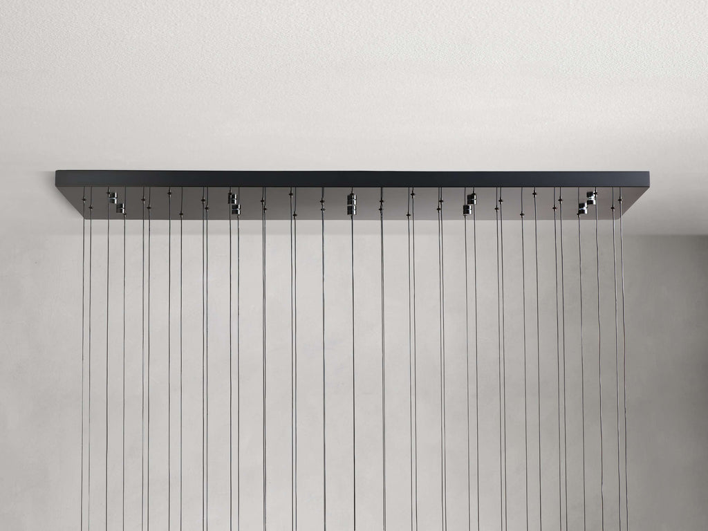 Black Glass Linear chandelier - Lumen Court for dining room view 48