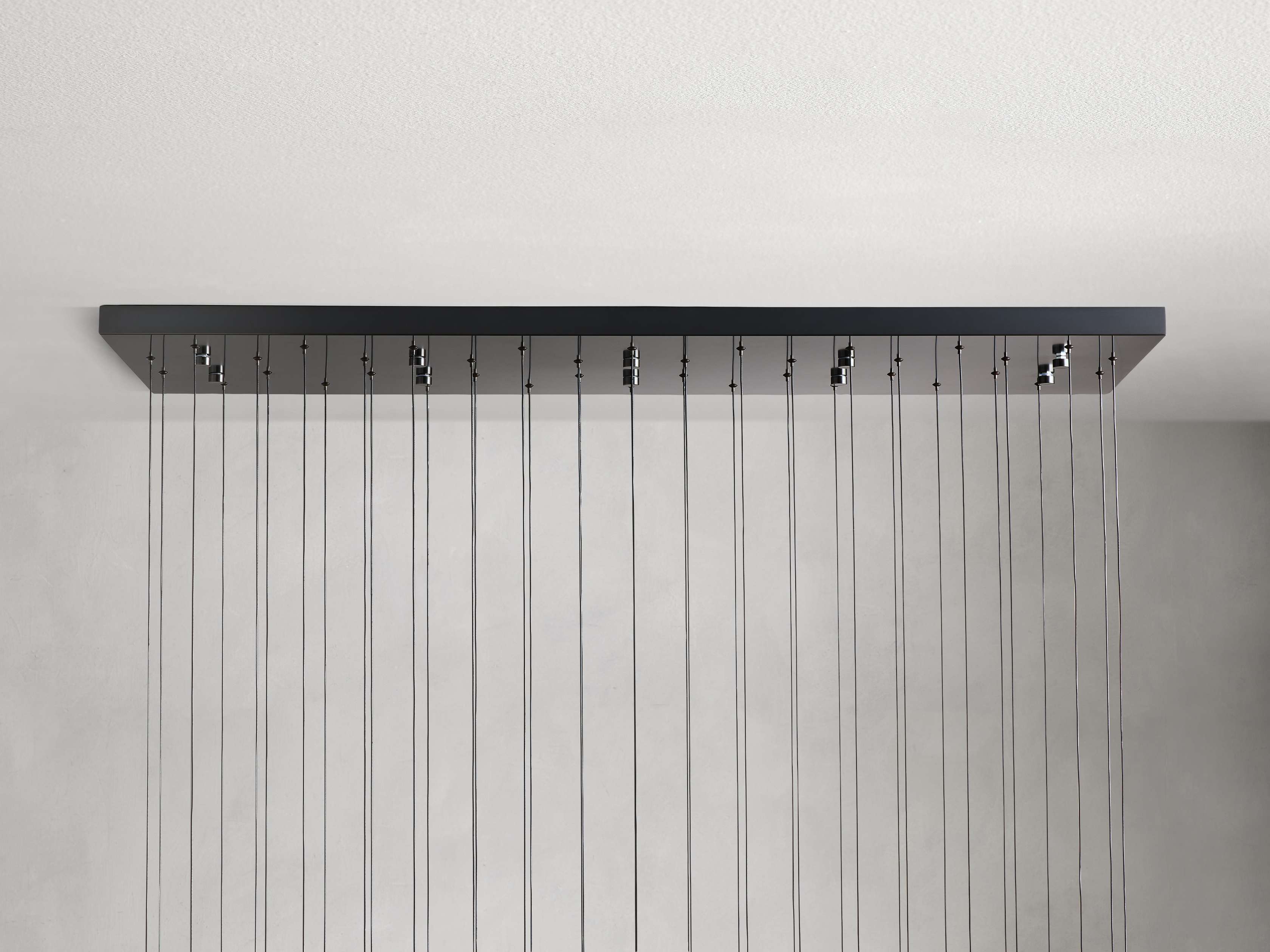 Black Glass Linear chandelier - Lumen Court for dining room view 48