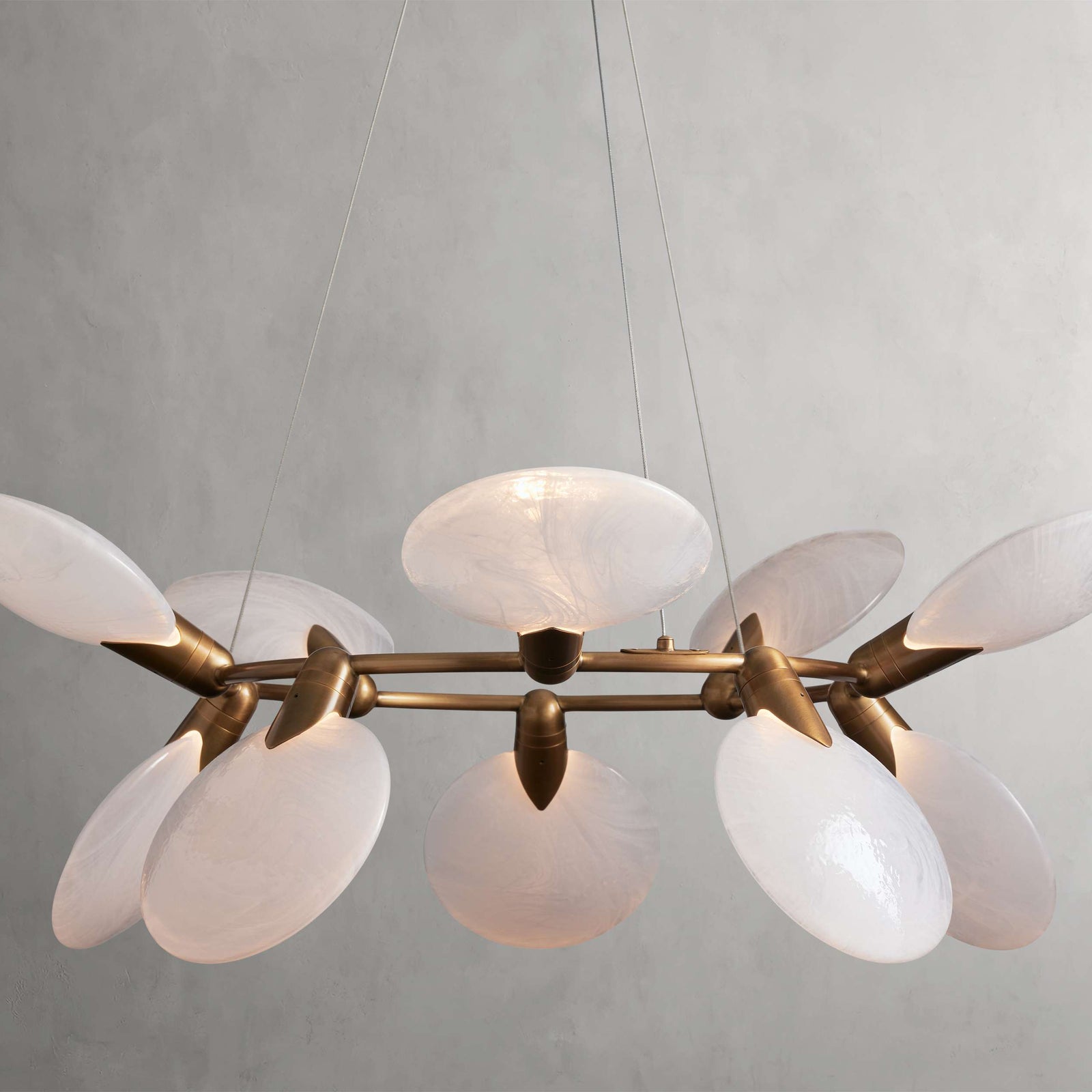 Brass Glass Round chandelier - Marlow Wisp for dining room view 1