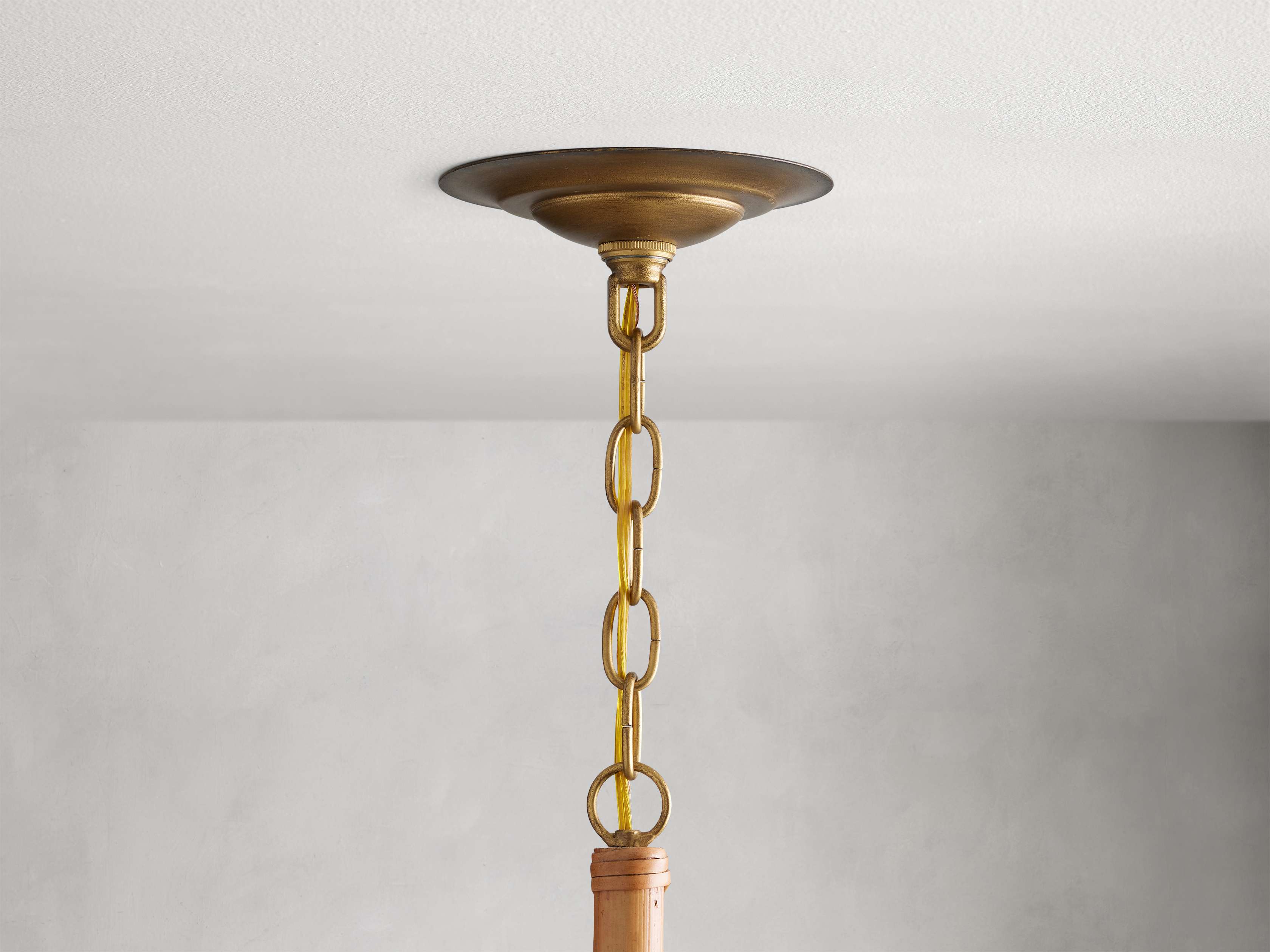 Antique Brass Rattan Round chandelier - Alden Wisp for dining room view 4
