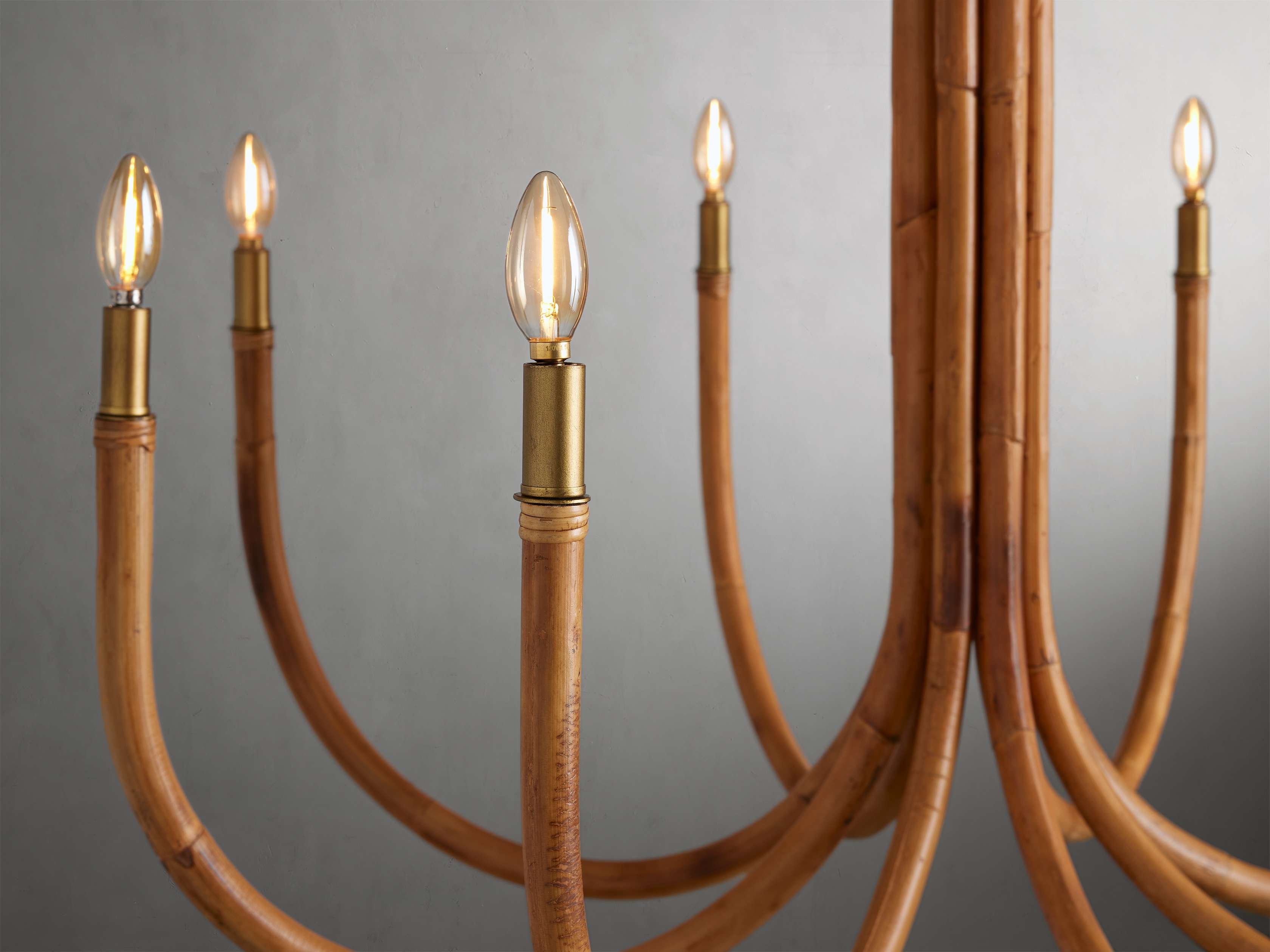Antique Brass Rattan Round chandelier - Alden Wisp for dining room view 3