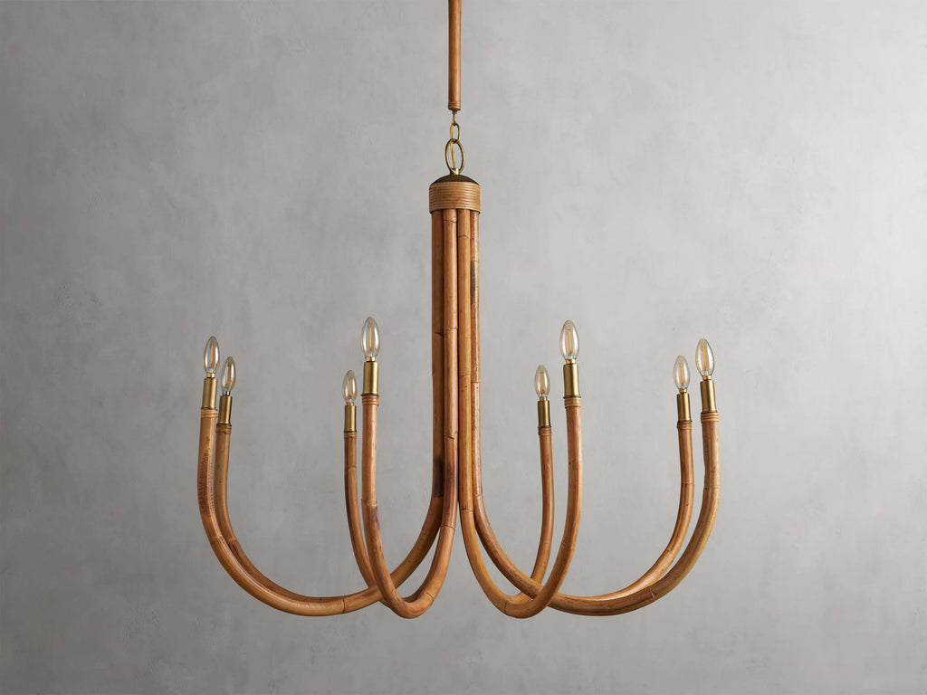Antique Brass Rattan Round chandelier - Alden Wisp for dining room view 2