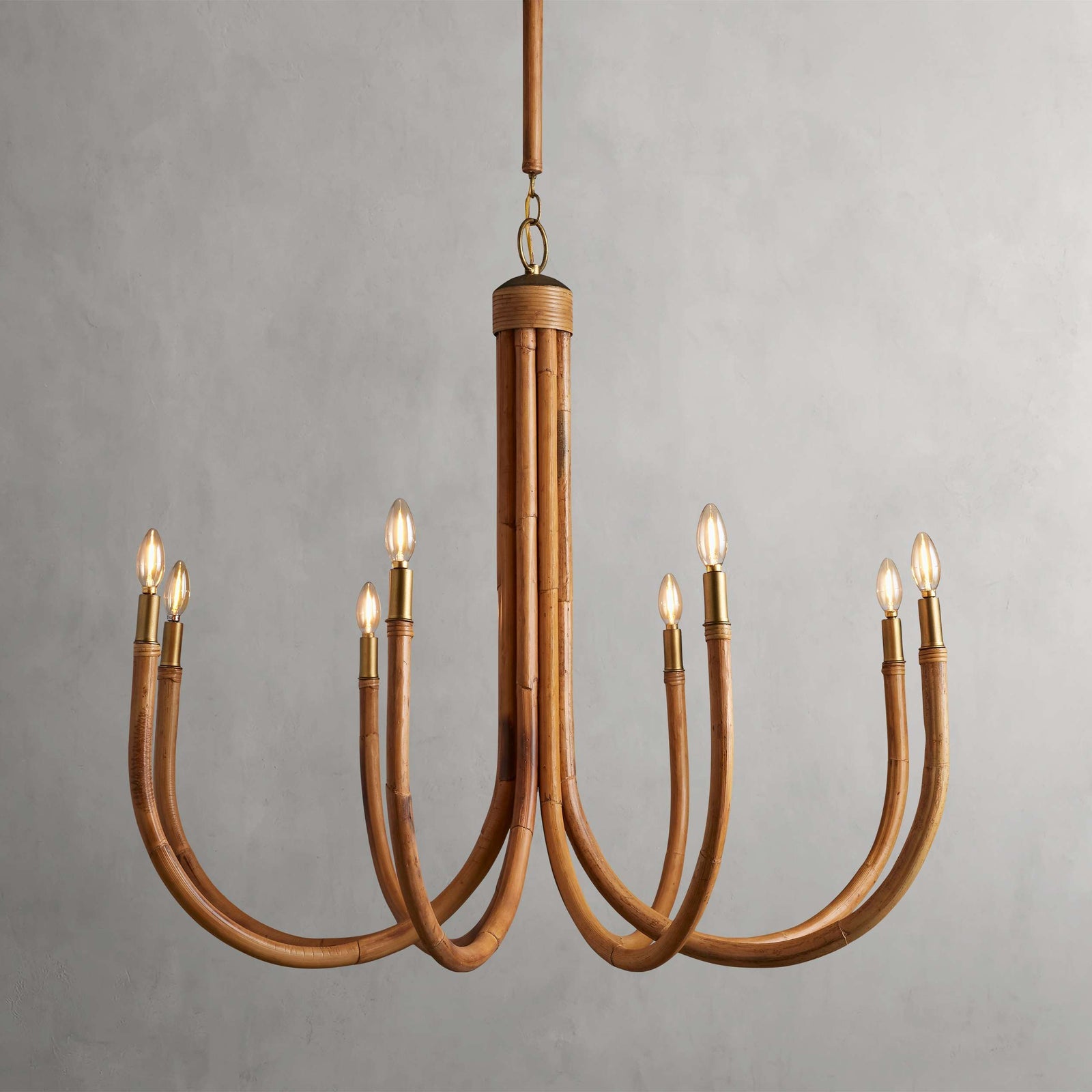Antique Brass Rattan Round chandelier - Alden Wisp for dining room view 1