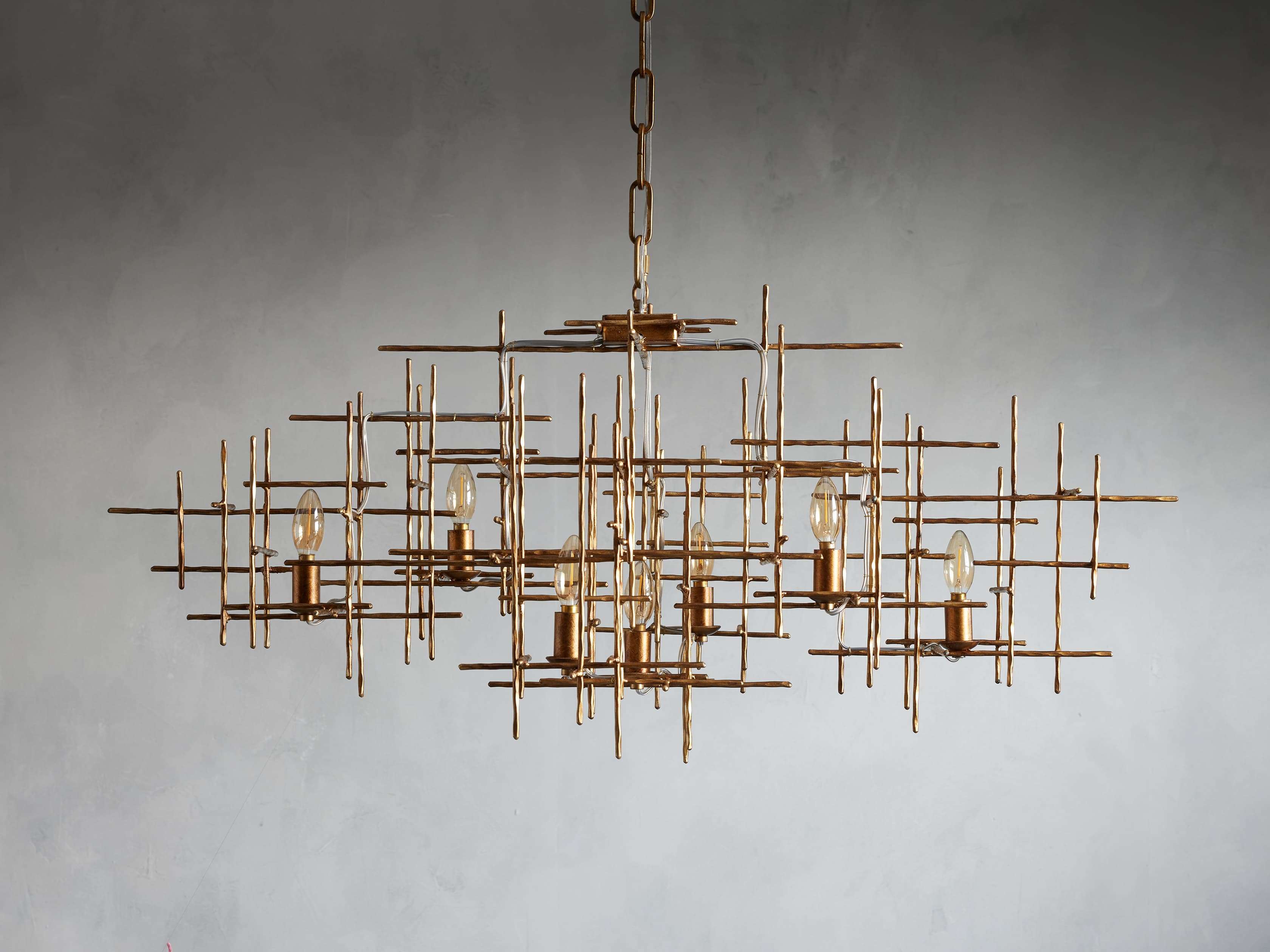 Gold Iron Linear chandelier - Haven Wisp for dining room view 2