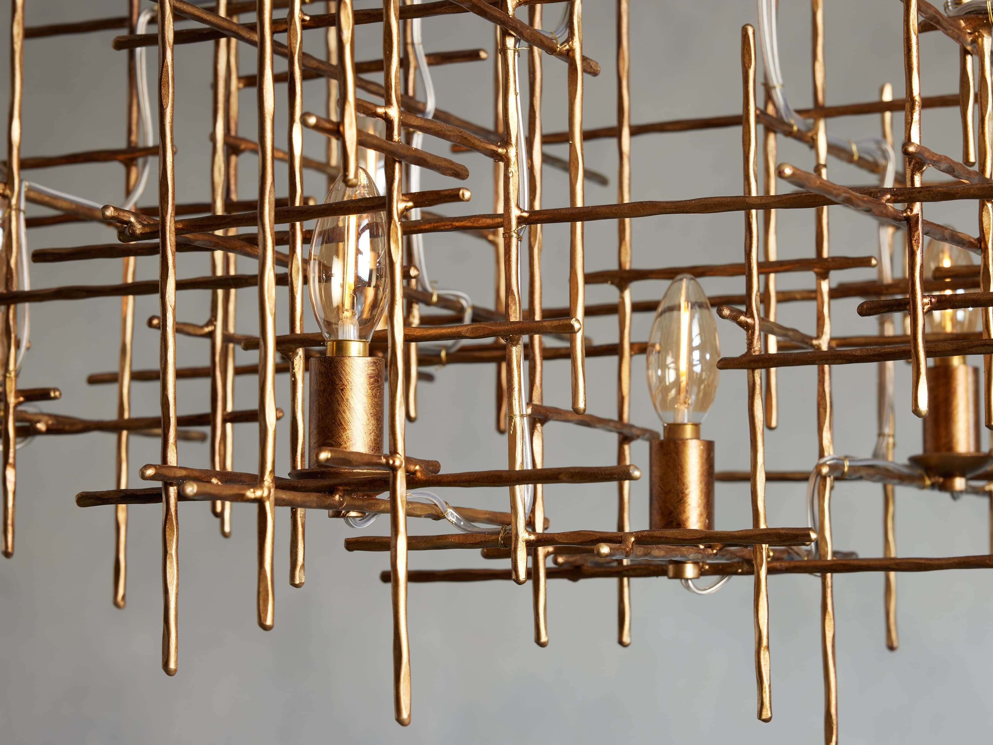 Gold Iron Linear chandelier - Haven Wisp for dining room view 3