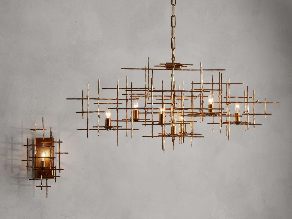 Gold Iron Linear chandelier - Haven Wisp for dining room view 4