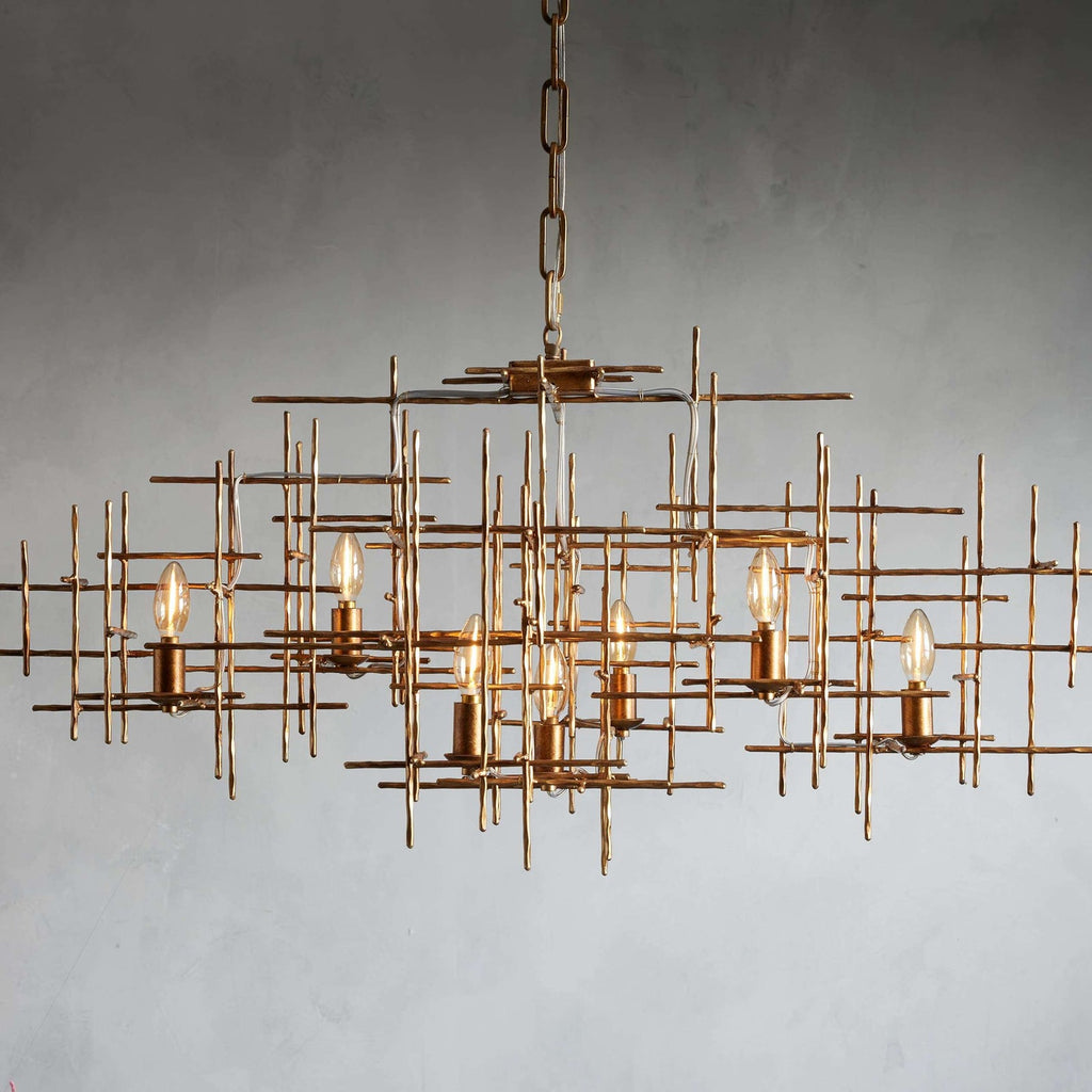 Gold Iron Linear chandelier - Haven Wisp for dining room view 1