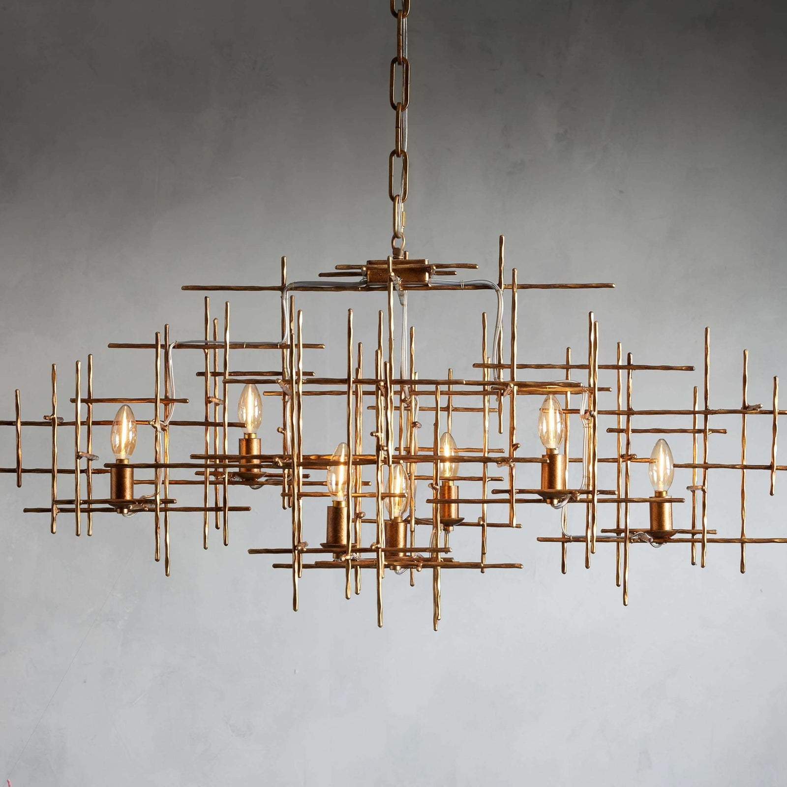 Gold Iron Linear chandelier - Haven Wisp for dining room view 1