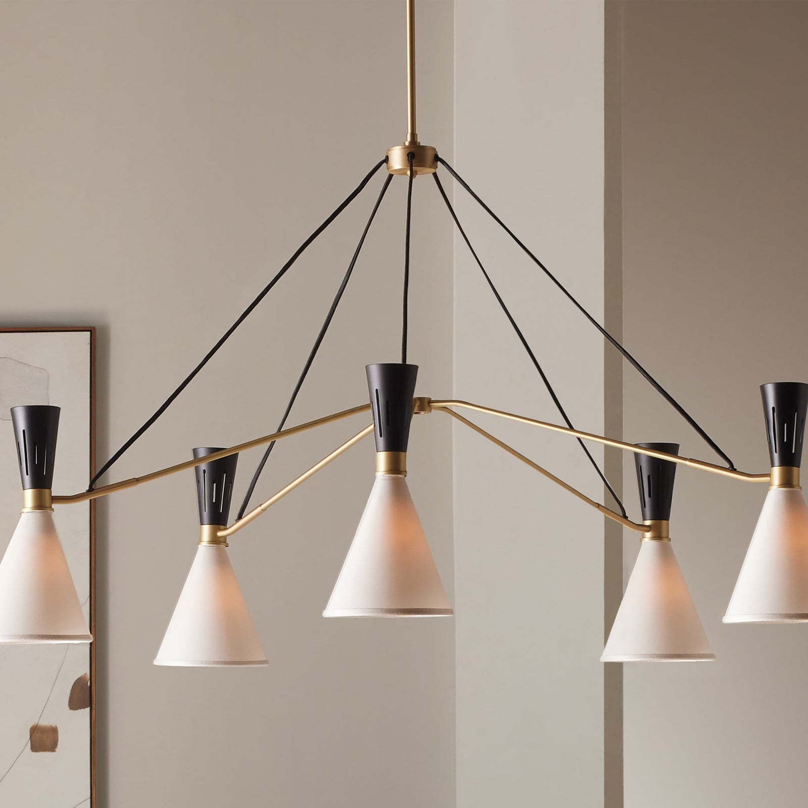 Satin Brass Iron Round chandelier - Viola Wisp for dining room view 1