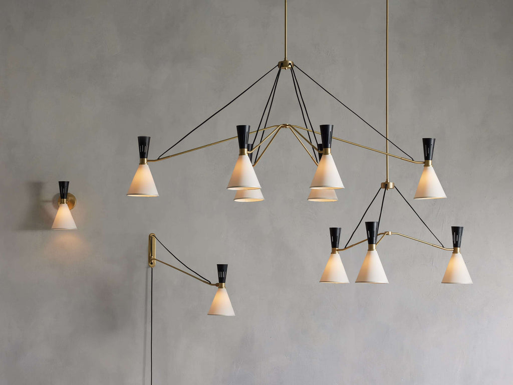 Satin Brass Iron Linear chandelier - Finch Wisp for dining room view 5