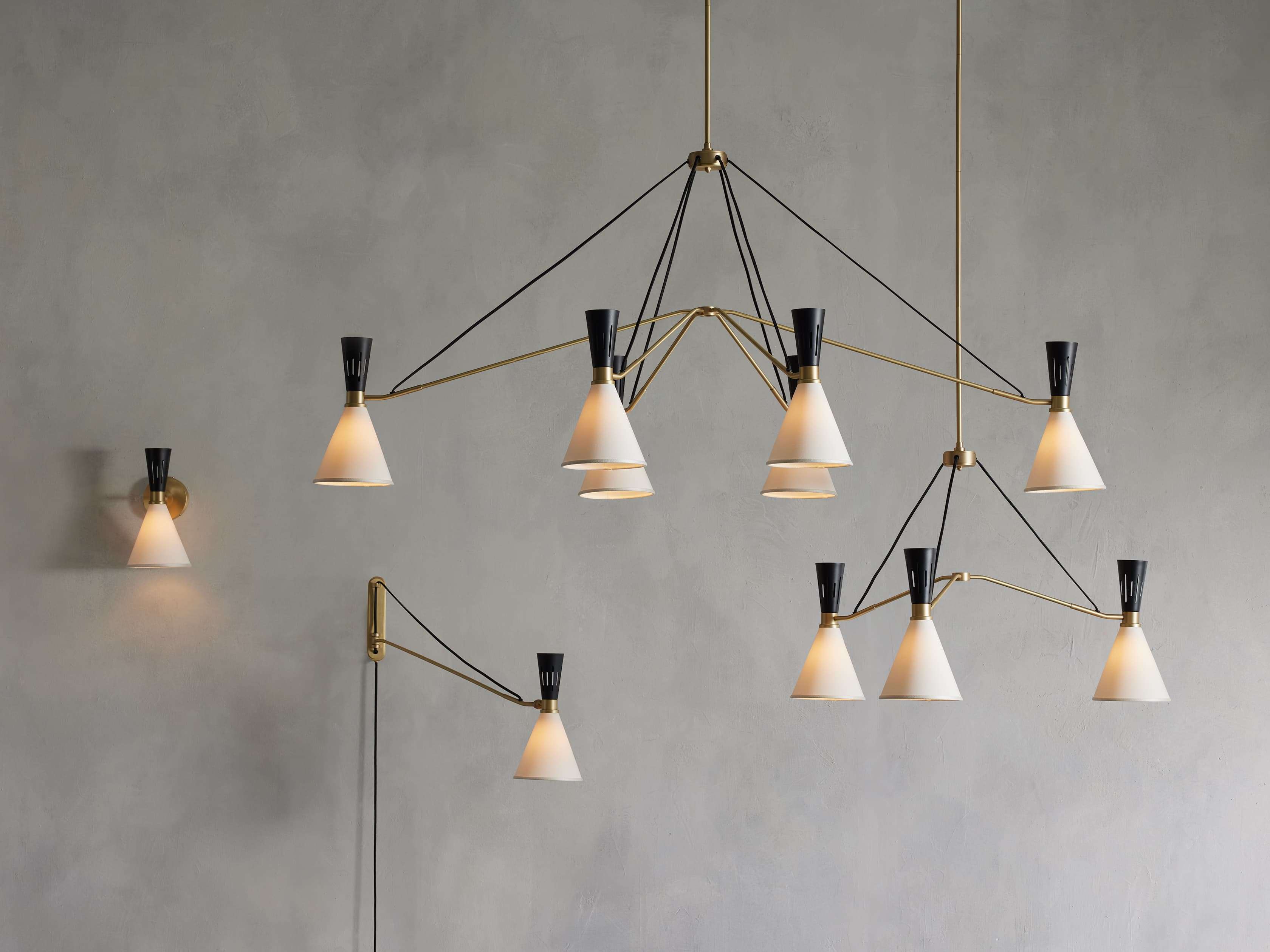 Satin Brass Iron Linear chandelier - Finch Wisp for dining room view 5