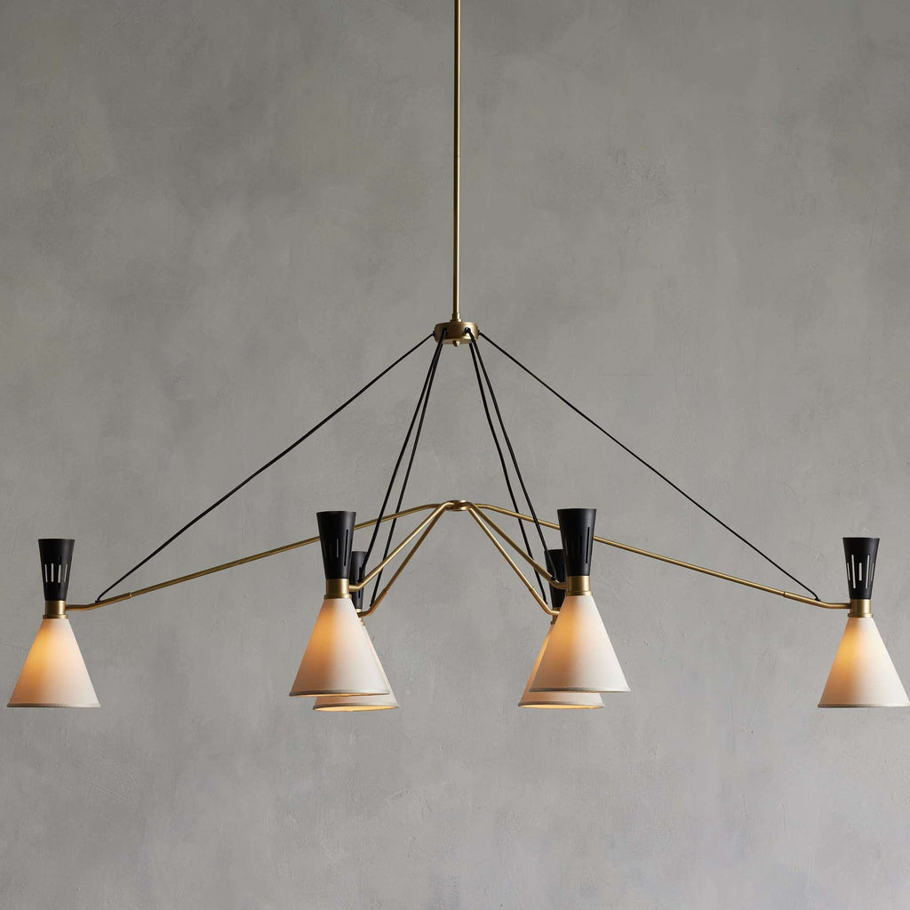 Satin Brass Iron Linear chandelier - Finch Wisp for dining room view 1