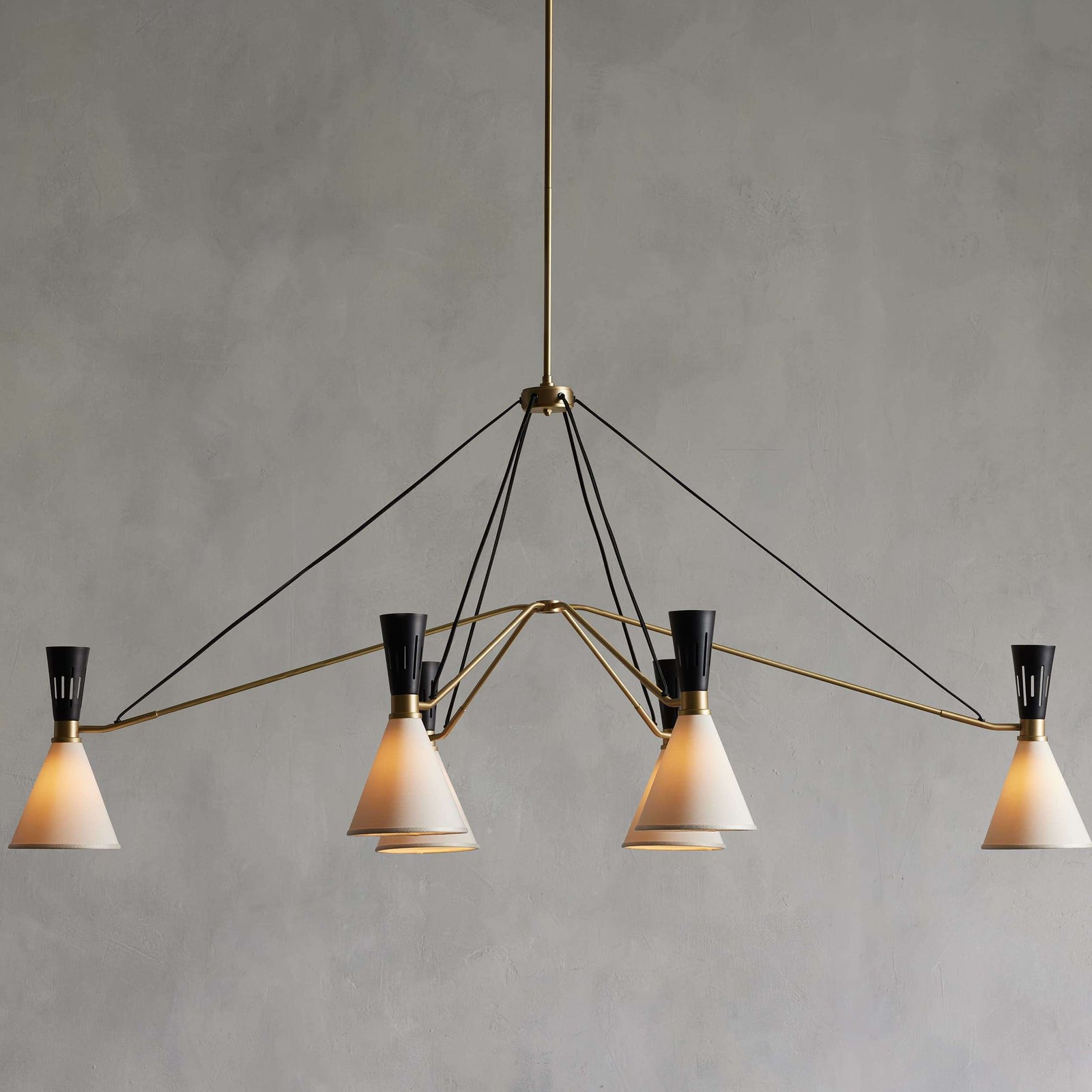 Satin Brass Iron Linear chandelier - Finch Wisp for dining room view 1