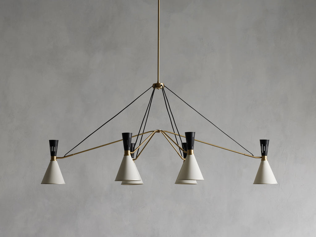 Satin Brass Iron Linear chandelier - Finch Wisp for dining room view 2