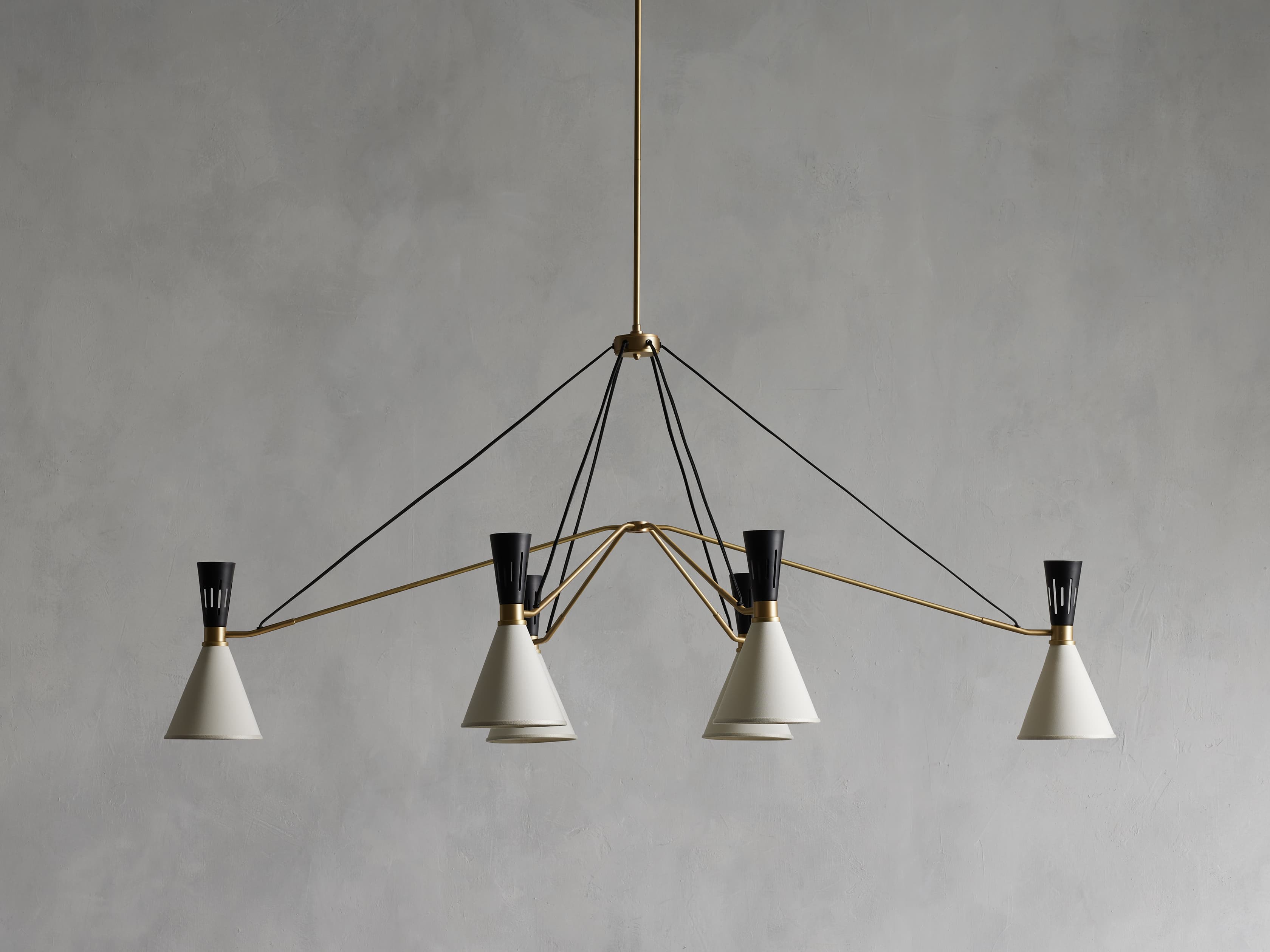 Satin Brass Iron Linear chandelier - Finch Wisp for dining room view 2
