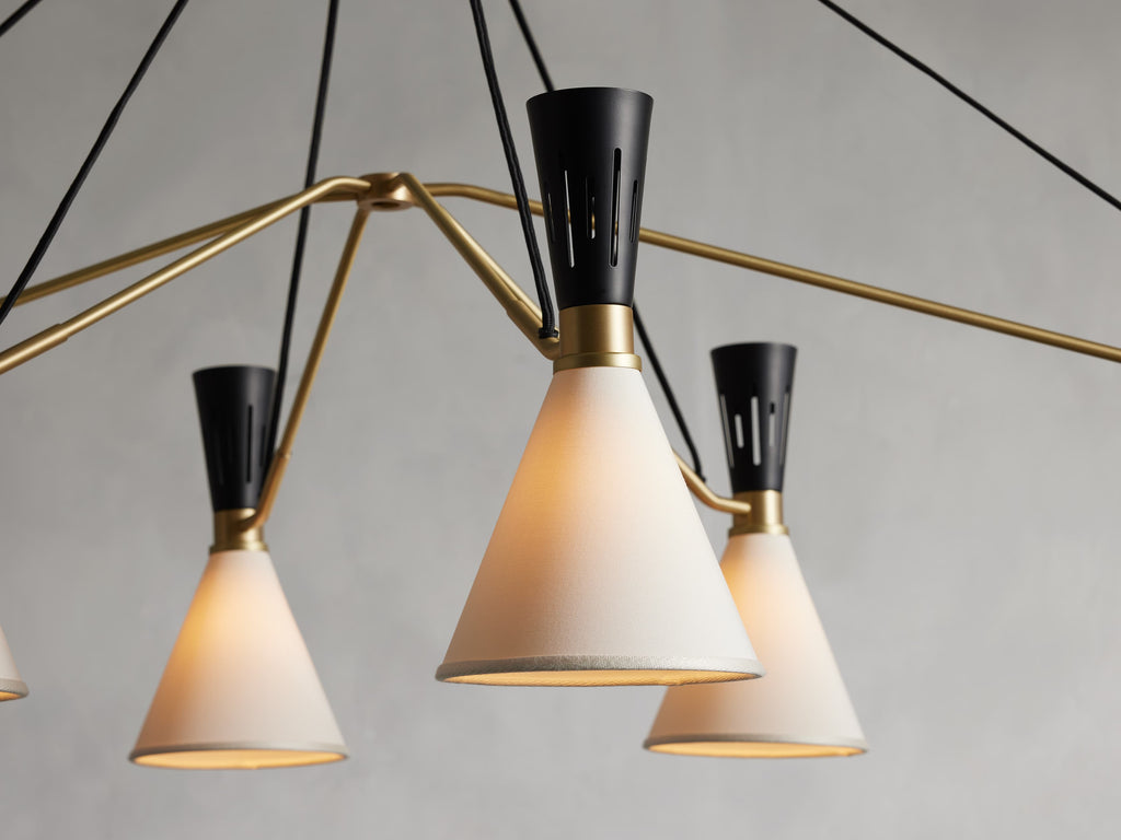 Satin Brass Iron Linear chandelier - Finch Wisp for dining room view 3
