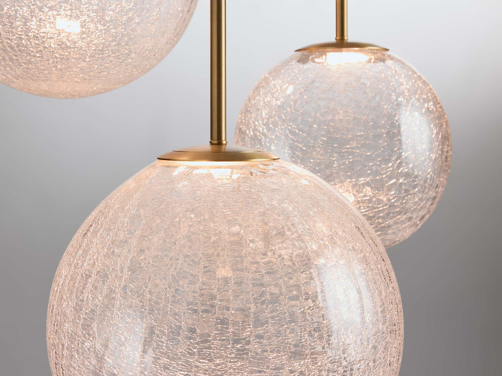 Satin Brass Glass Round chandelier - Kora Wisp for dining room view 2