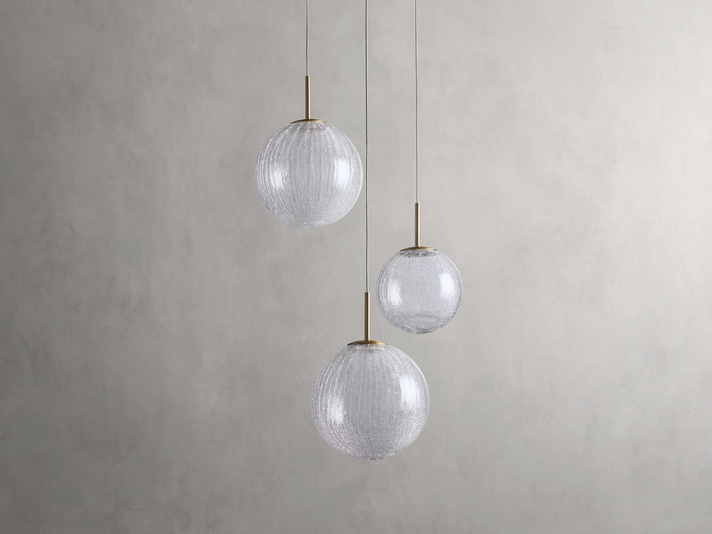Satin Brass Glass Round chandelier - Kora Wisp for dining room view 35