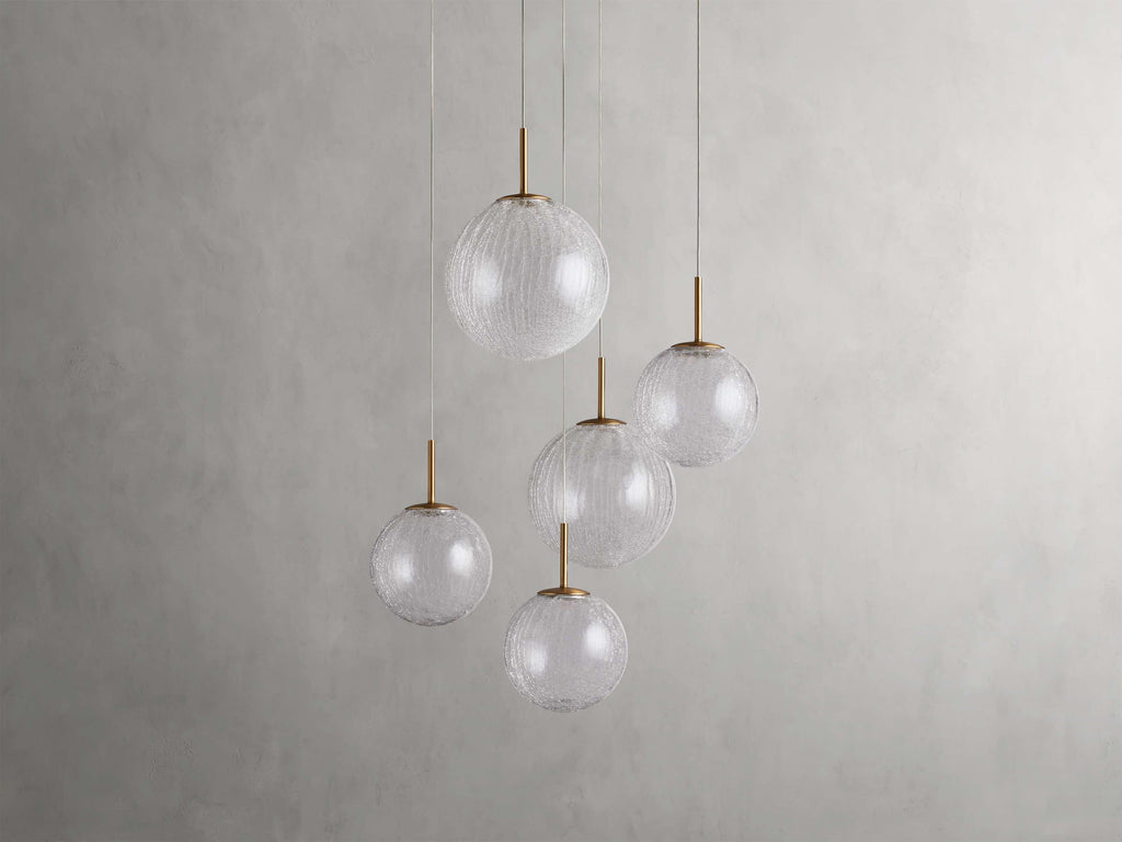 Satin Brass Glass Round chandelier - Kora Wisp for dining room view 4