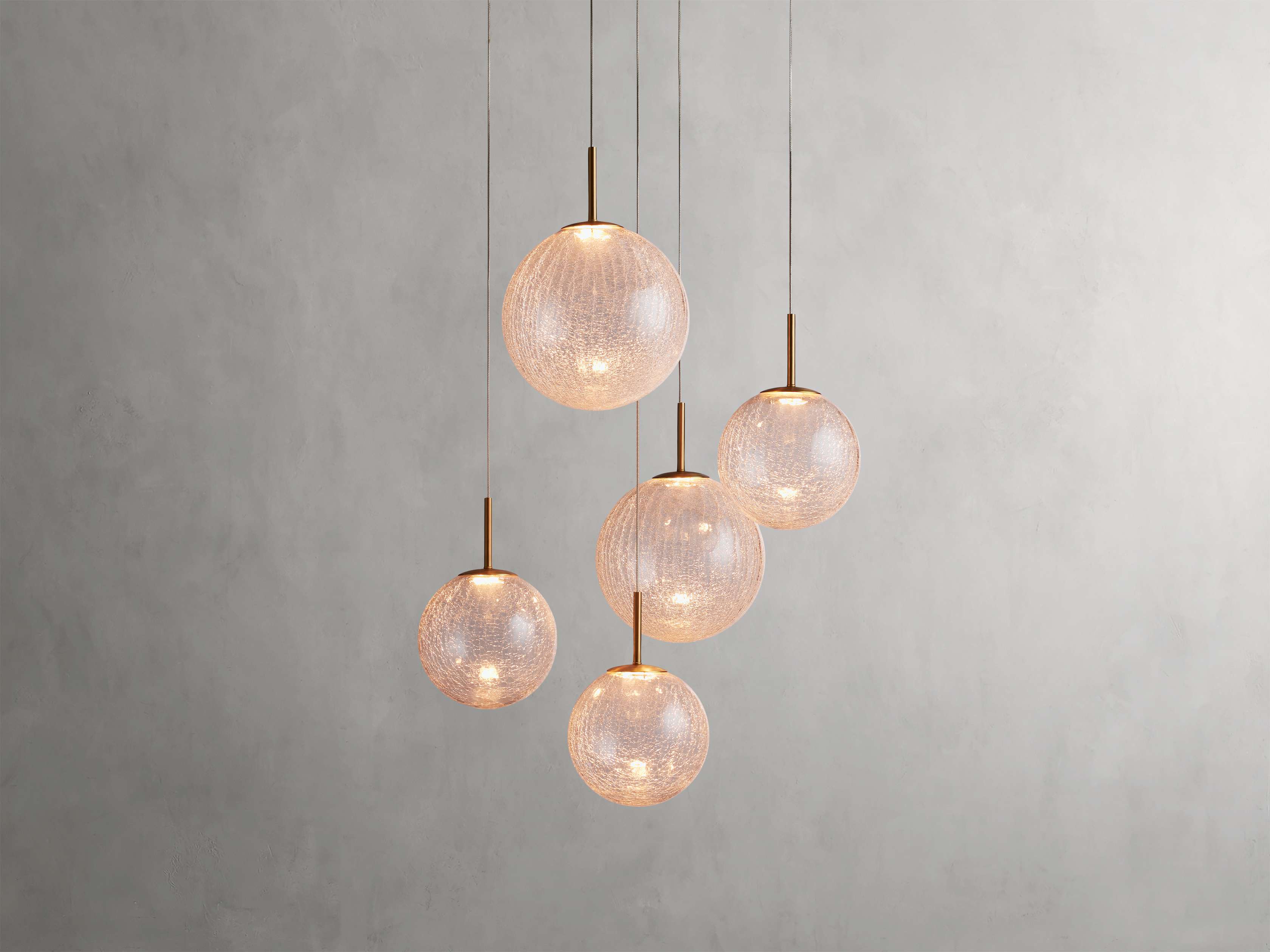 Satin Brass Glass Round chandelier - Kora Wisp for dining room view 11