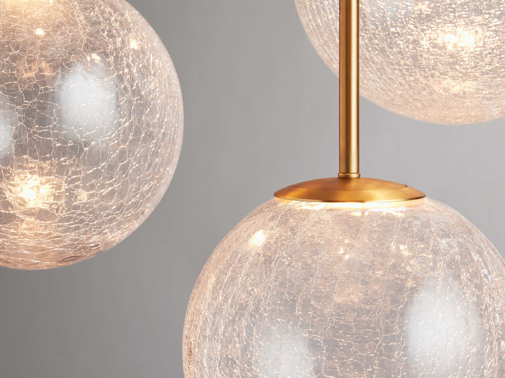 Satin Brass Glass Round chandelier - Kora Wisp for dining room view 7