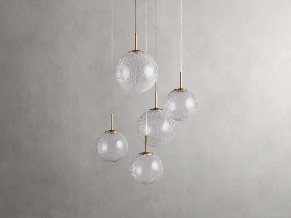Satin Brass Glass Round chandelier - Kora Wisp for dining room view 8