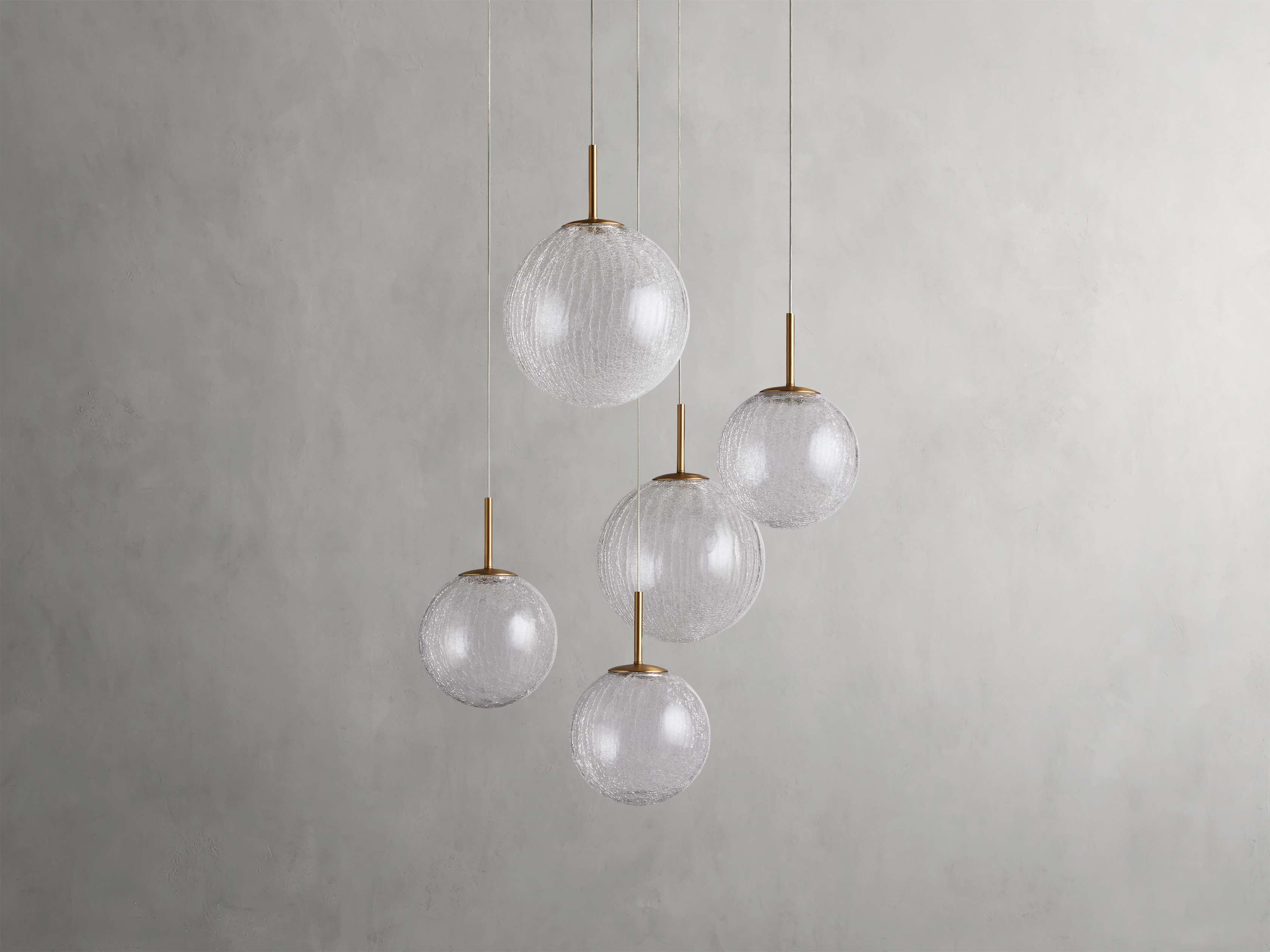 Satin Brass Glass Round chandelier - Kora Wisp for dining room view 8