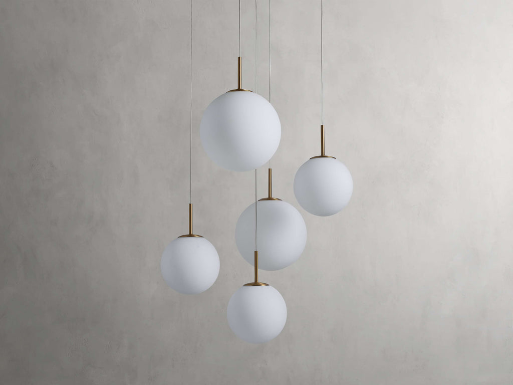 Satin Brass Glass Round chandelier - Kora Wisp for dining room view 20