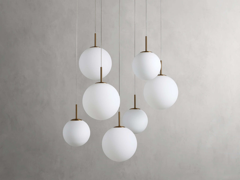 Satin Brass Glass Round chandelier - Kora Wisp for dining room view 24