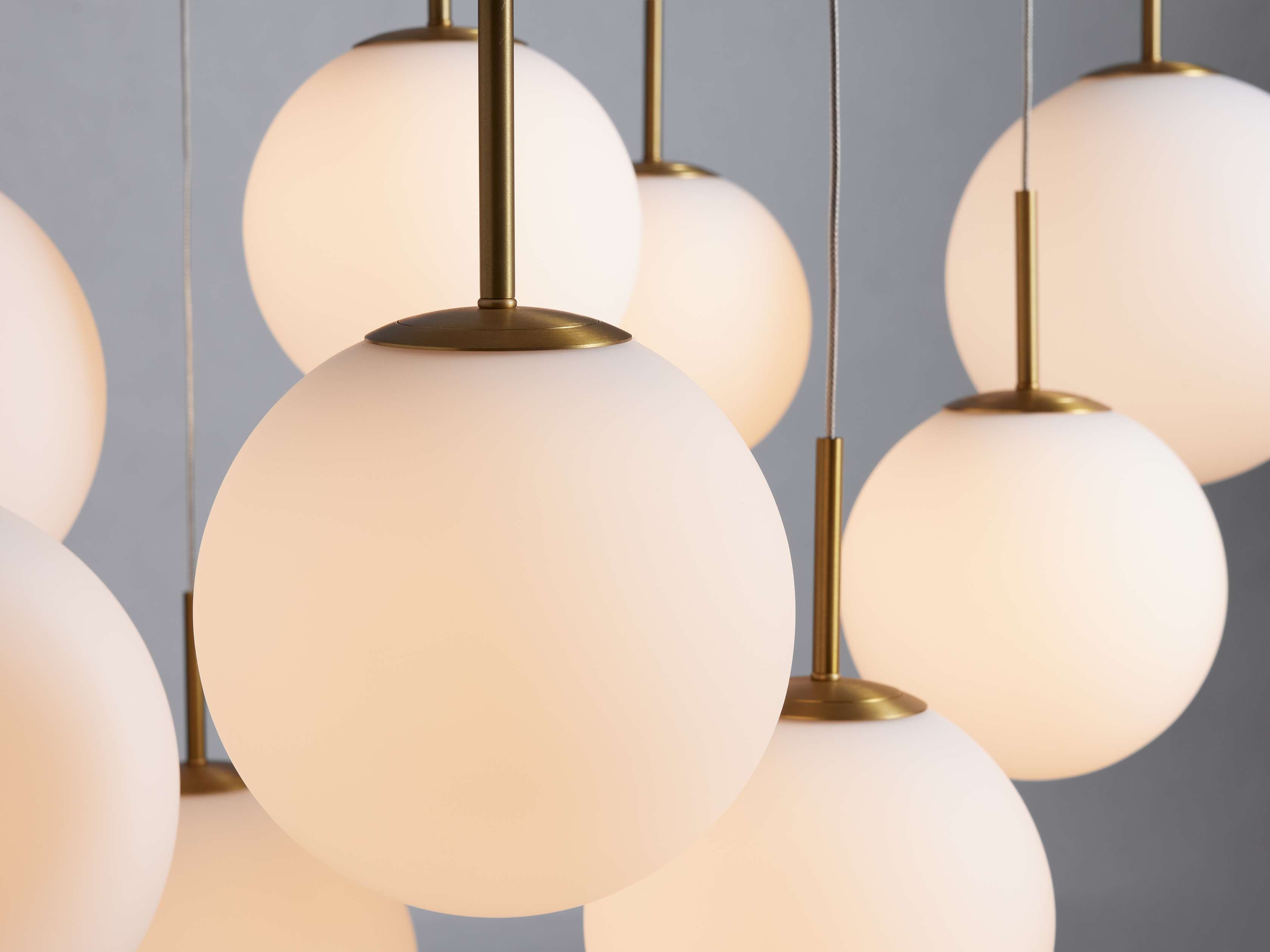 Satin Brass Glass Round chandelier - Kora Wisp for dining room view 28