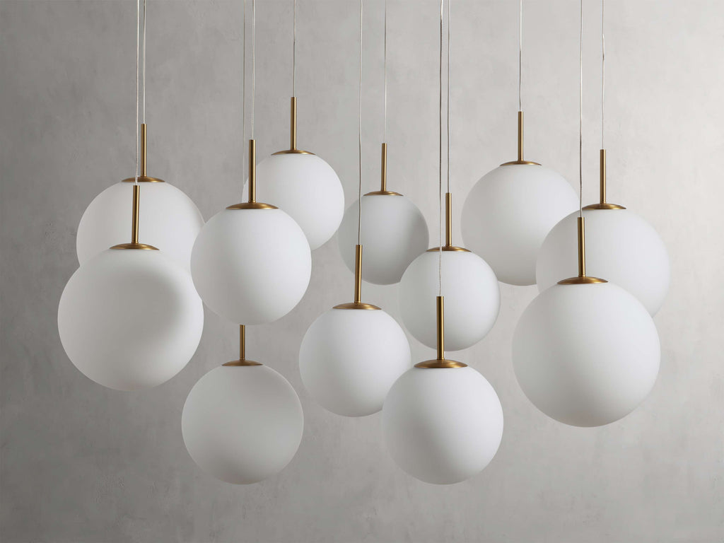 Satin Brass Glass Round chandelier - Kora Wisp for dining room view 27