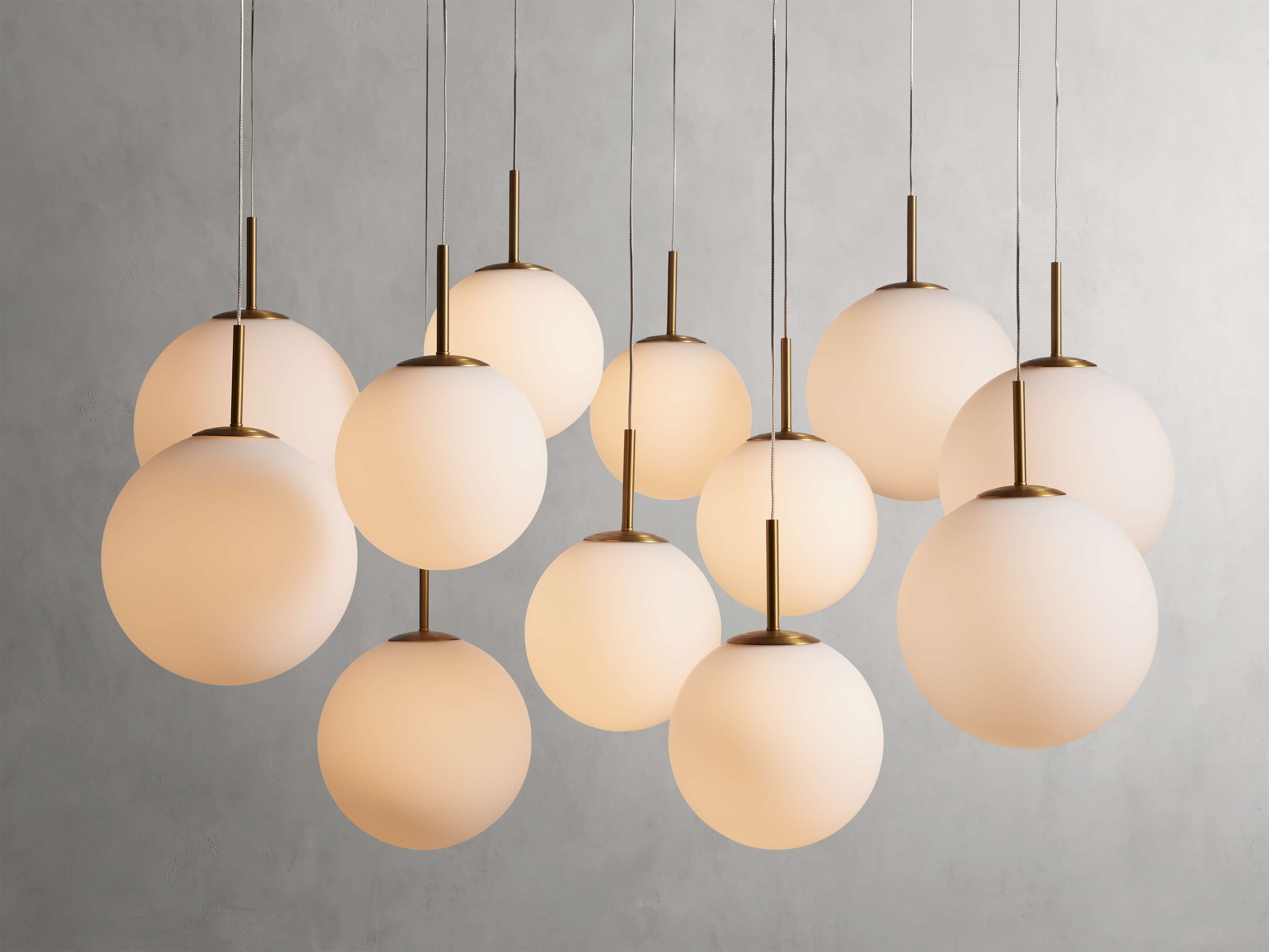 Satin Brass Glass Round chandelier - Kora Wisp for dining room view 34