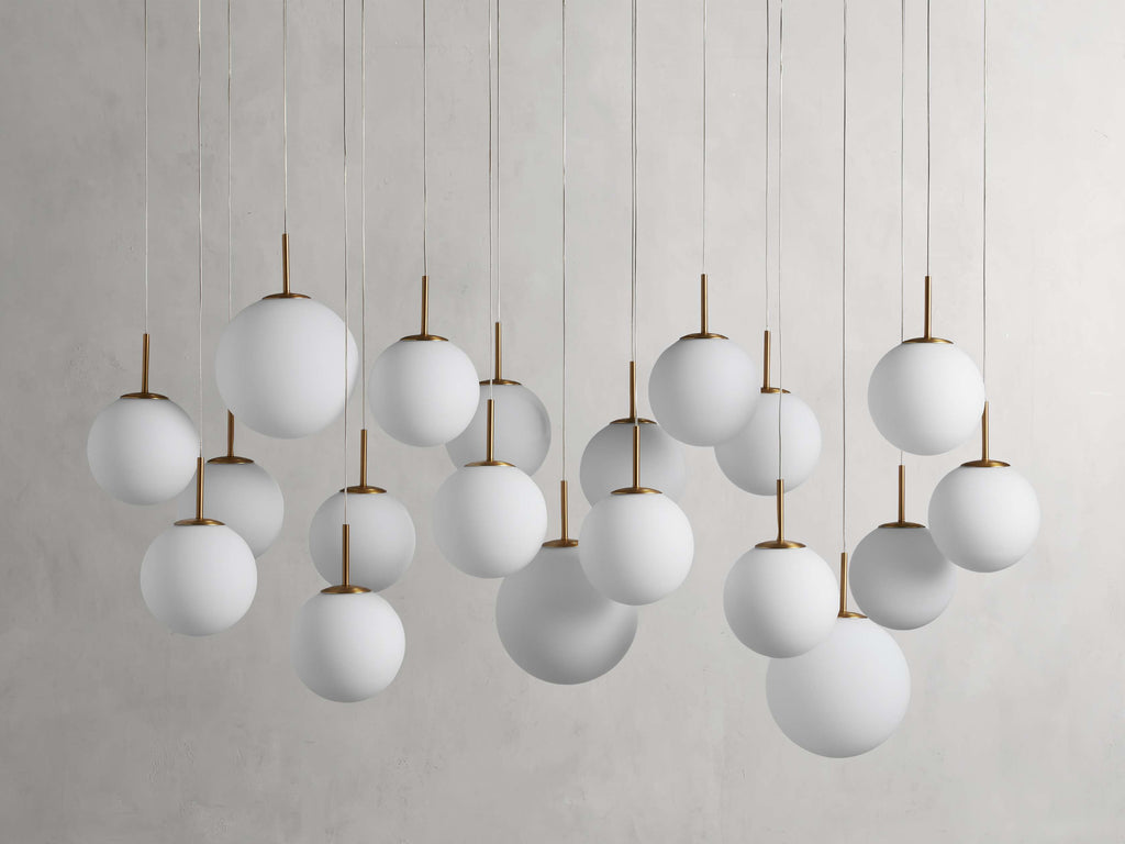 Satin Brass Glass Linear chandelier - Juno Court for dining room view 3