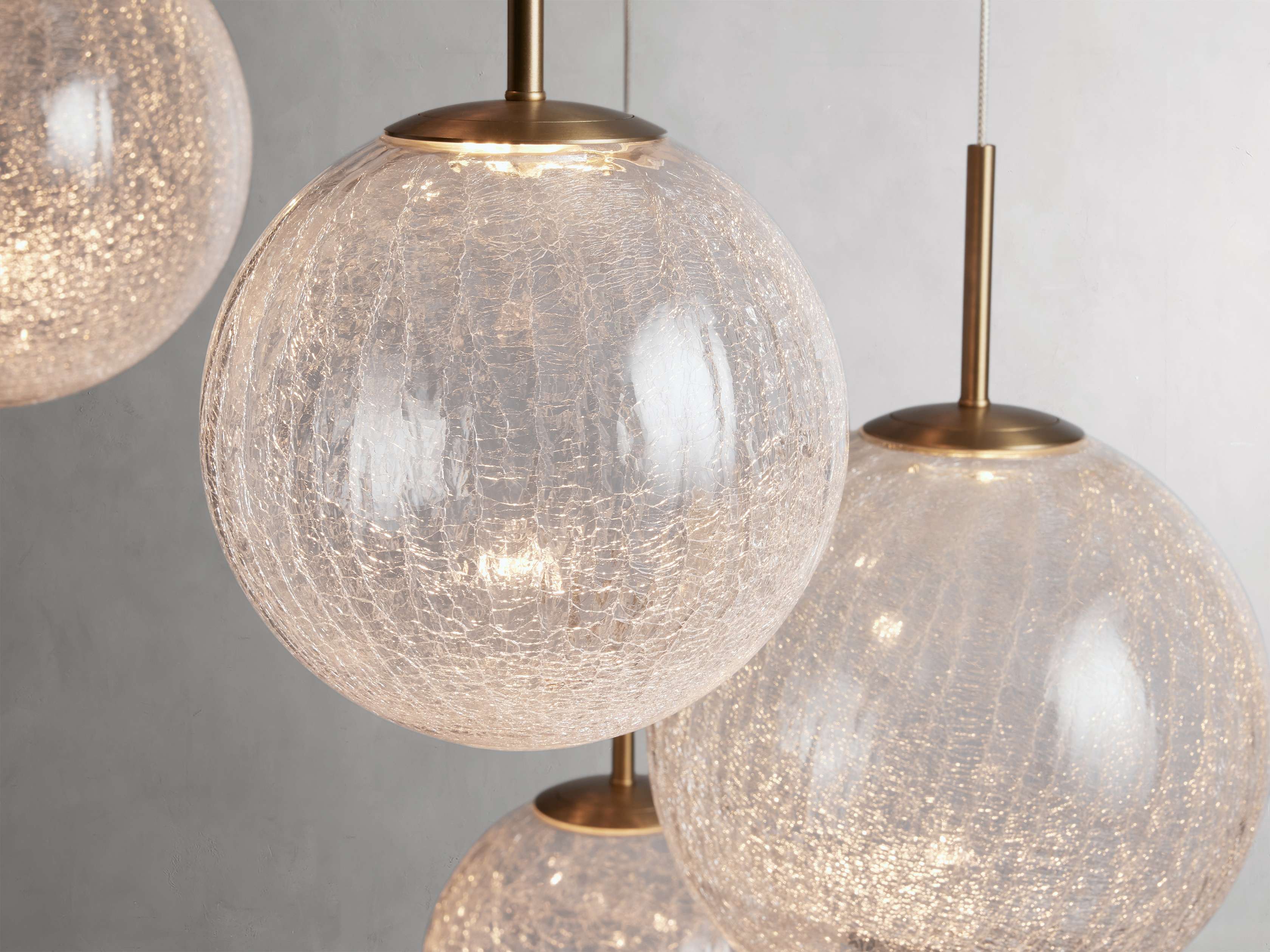 Satin Brass Glass Round chandelier - Kora Wisp for dining room view 12