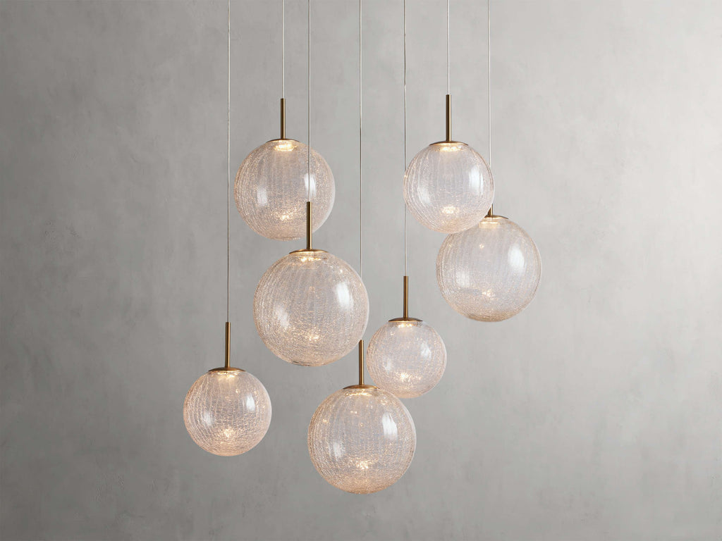 Satin Brass Glass Round chandelier - Kora Wisp for dining room view 22