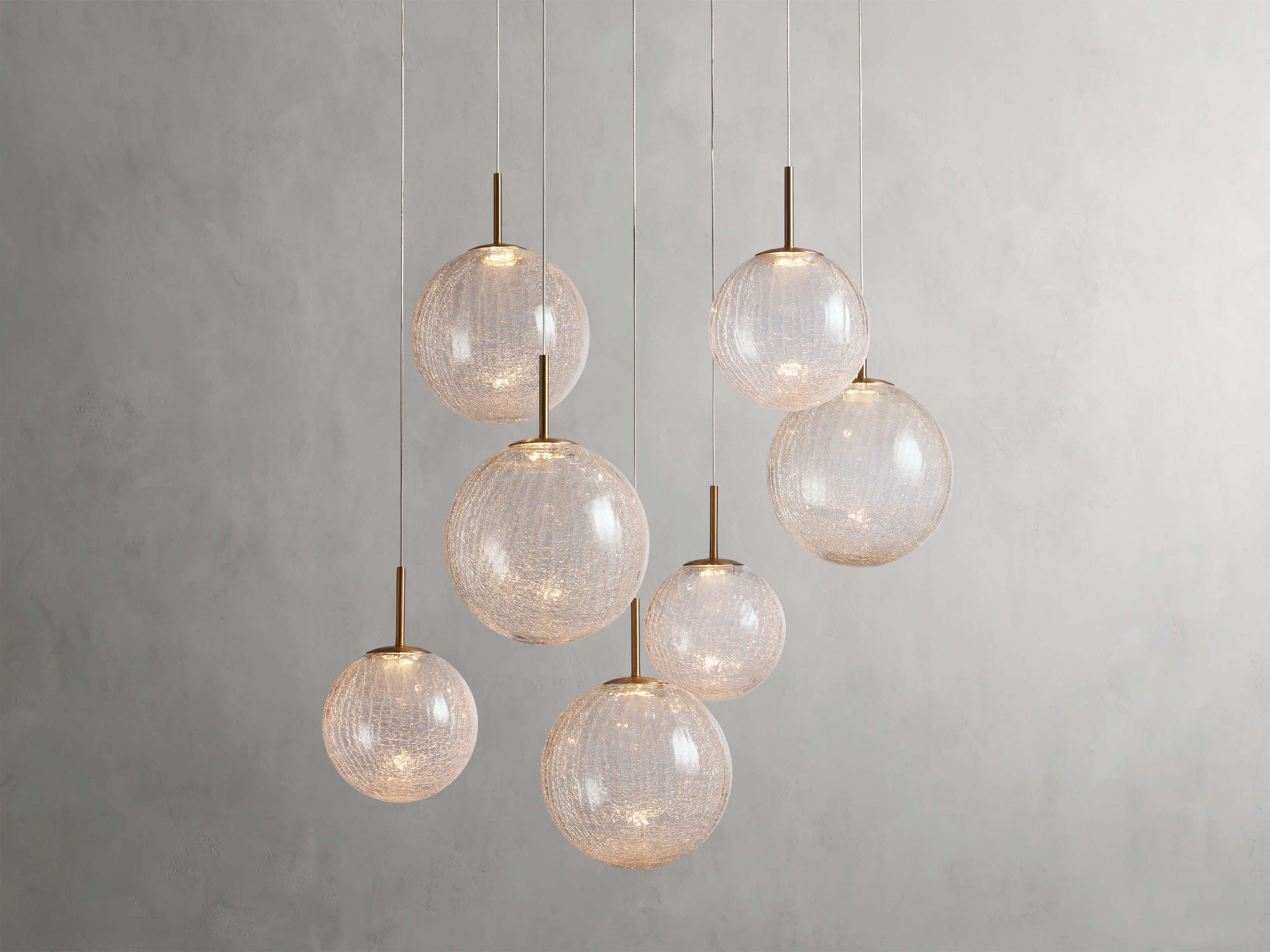 Satin Brass Glass Round chandelier - Kora Wisp for dining room view 22