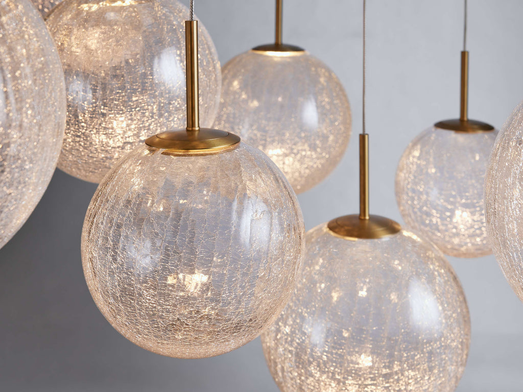 Satin Brass Glass Round chandelier - Kora Wisp for dining room view 15