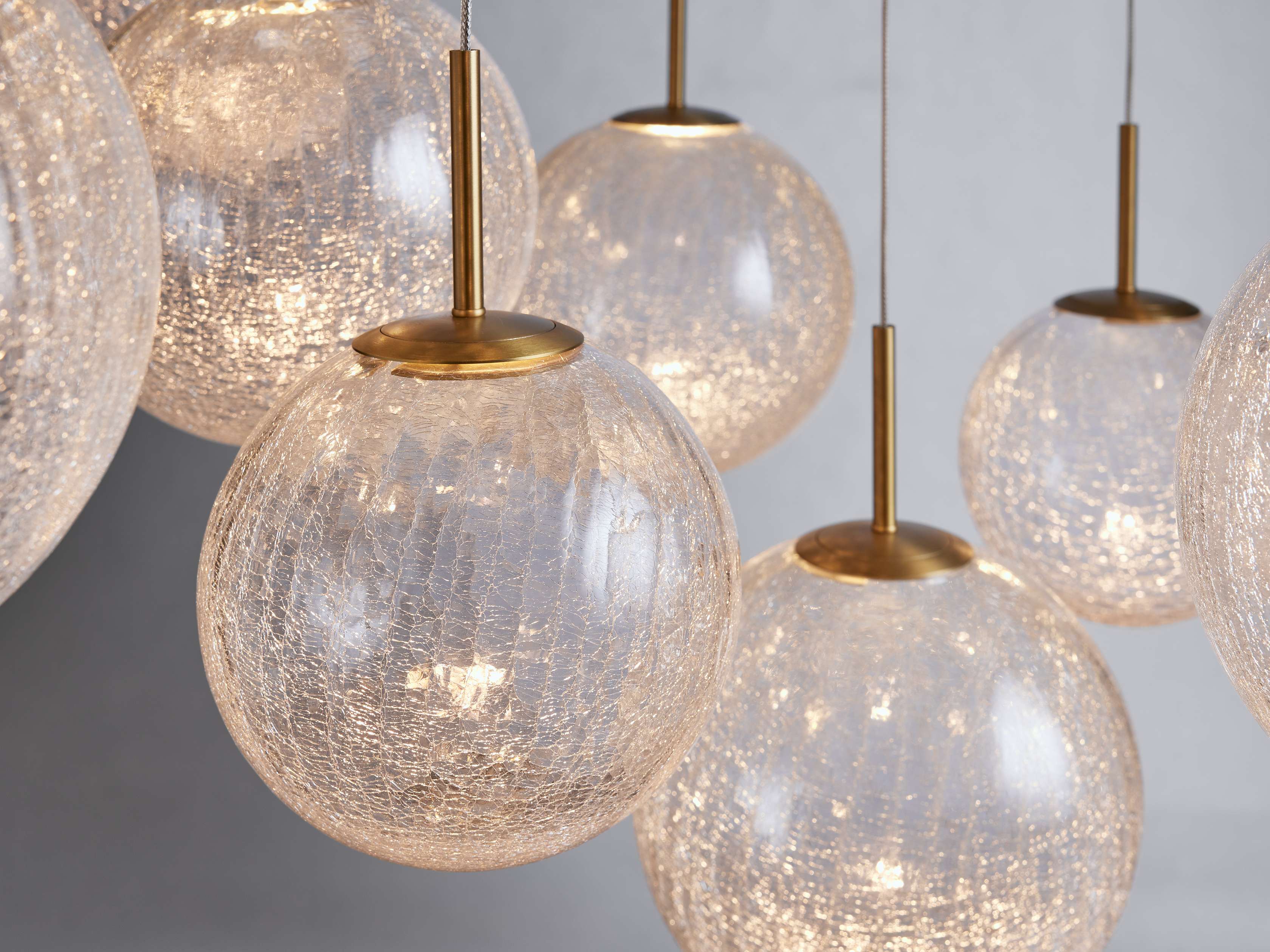 Satin Brass Glass Round chandelier - Kora Wisp for dining room view 15