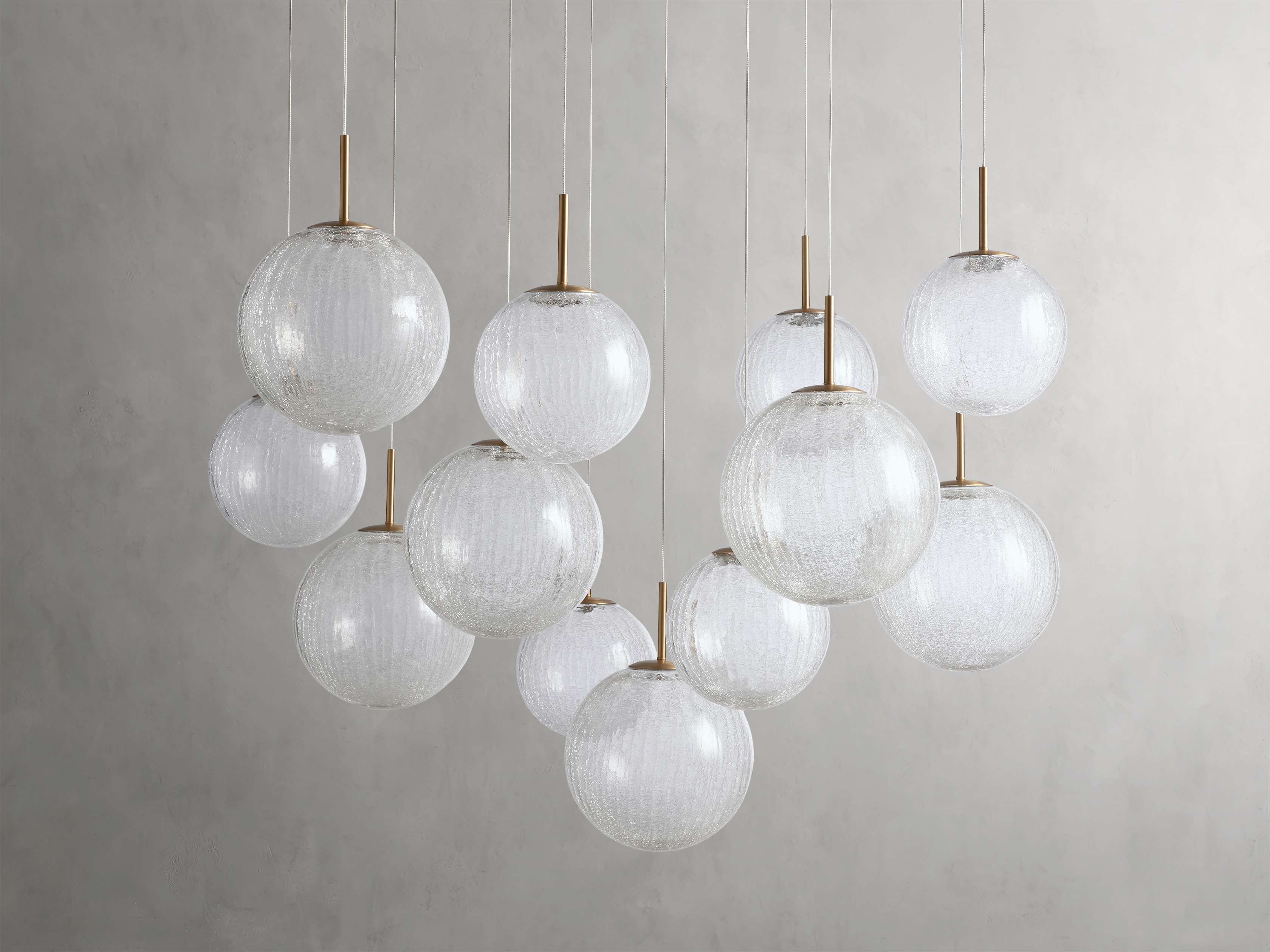 Satin Brass Glass Round chandelier - Kora Wisp for dining room view 14