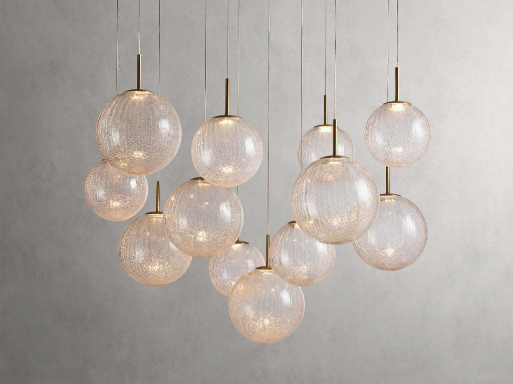 Satin Brass Glass Round chandelier - Kora Wisp for dining room view 30