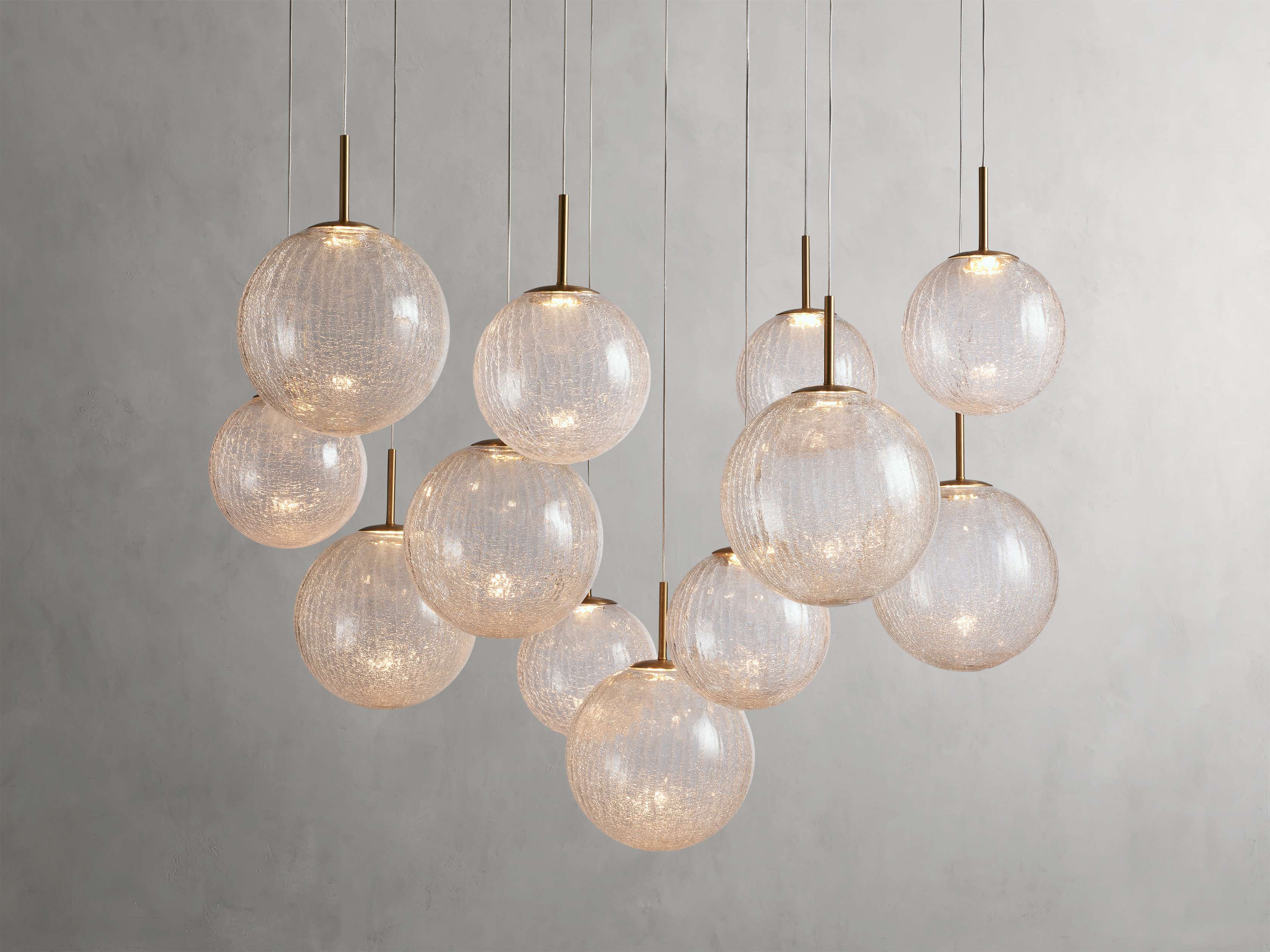 Satin Brass Glass Round chandelier - Kora Wisp for dining room view 30