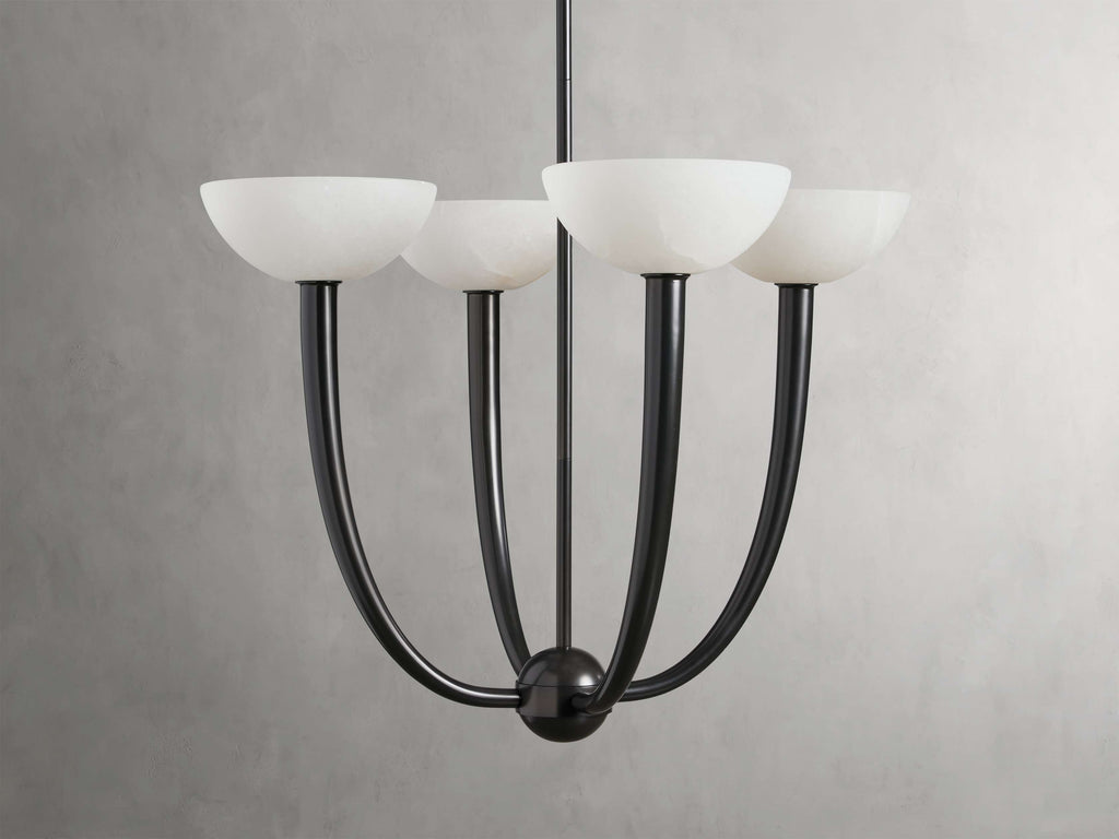 Antique Brass Alabaster chandelier - Vesper Court for dining room view 6