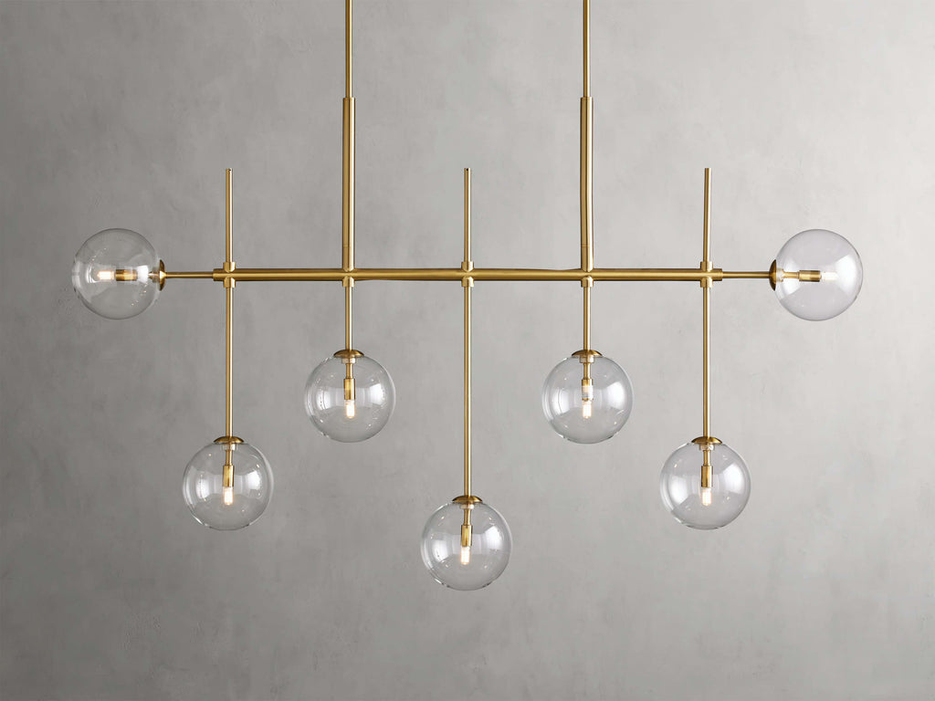 Clear Glass Linear chandelier - Aurelia Arc for dining room view 12