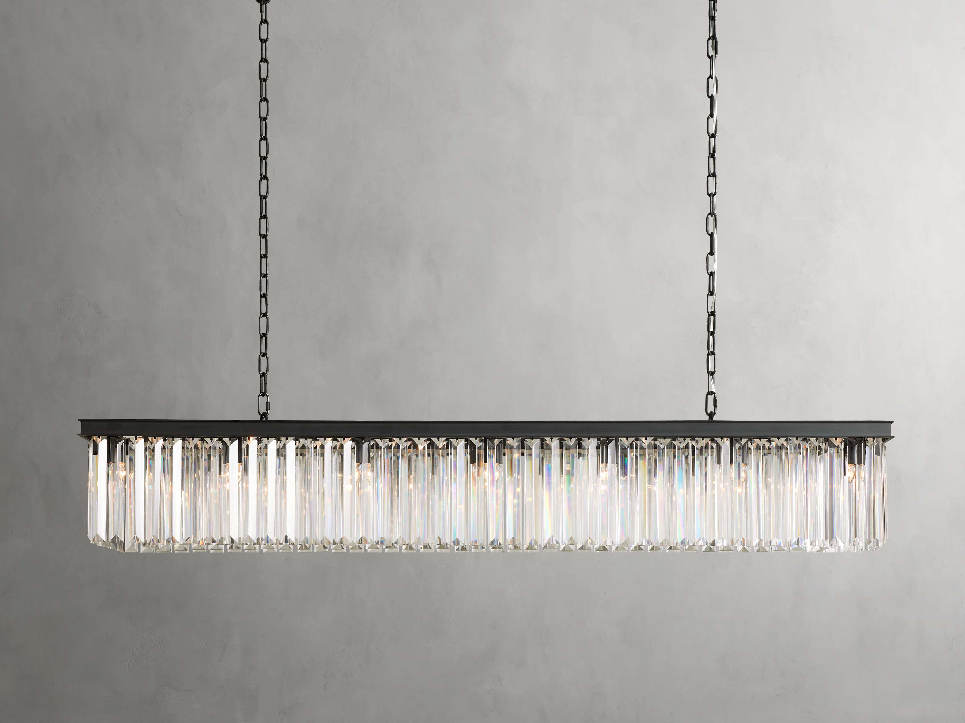 Clear Crystal Linear chandelier - Kestrel Wisp for dining room view 2